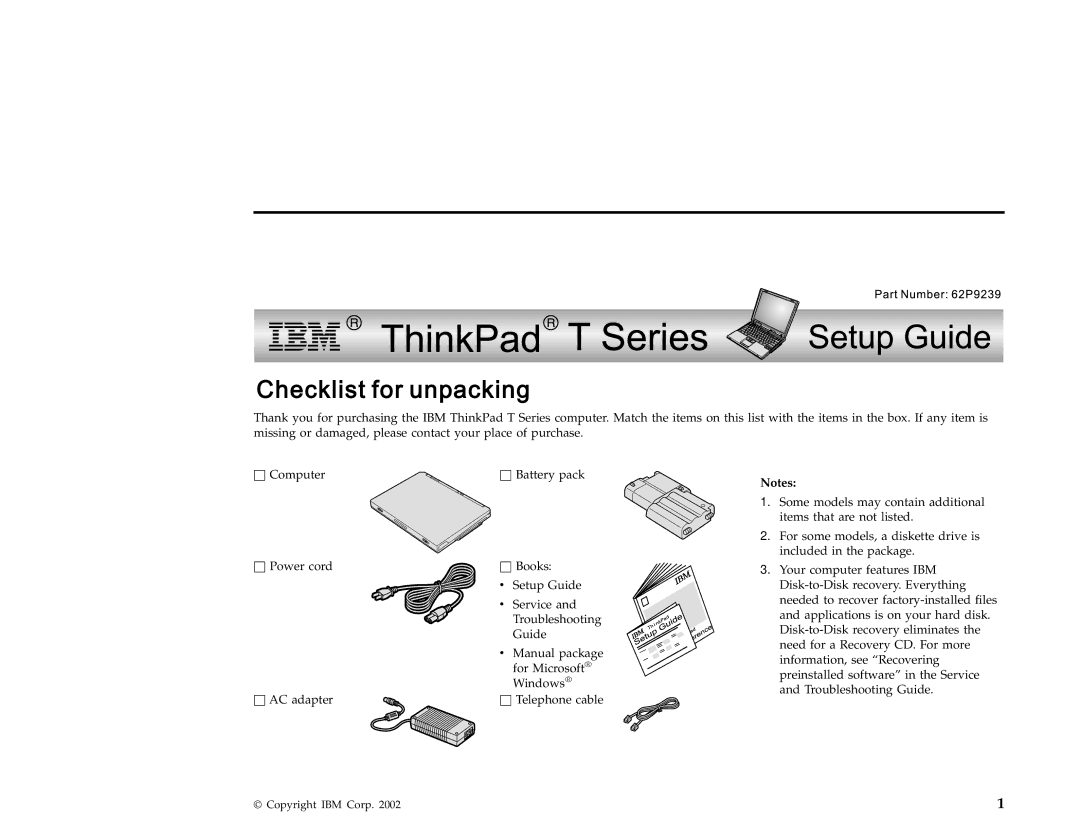 IBM 62P9239 setup guide Copyright IBM Corp 