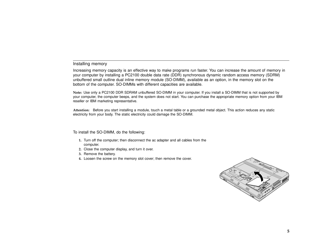 IBM 62P9239 setup guide Installing memory 