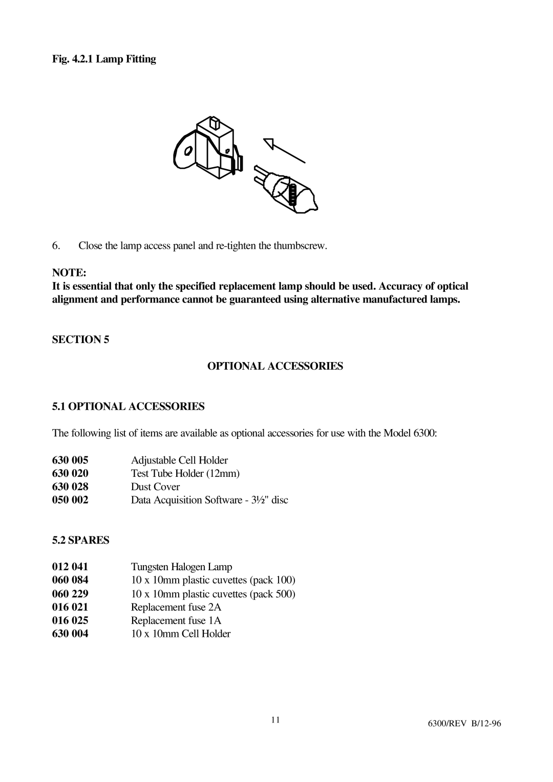 IBM 6300 manual Lamp Fitting, Spares 