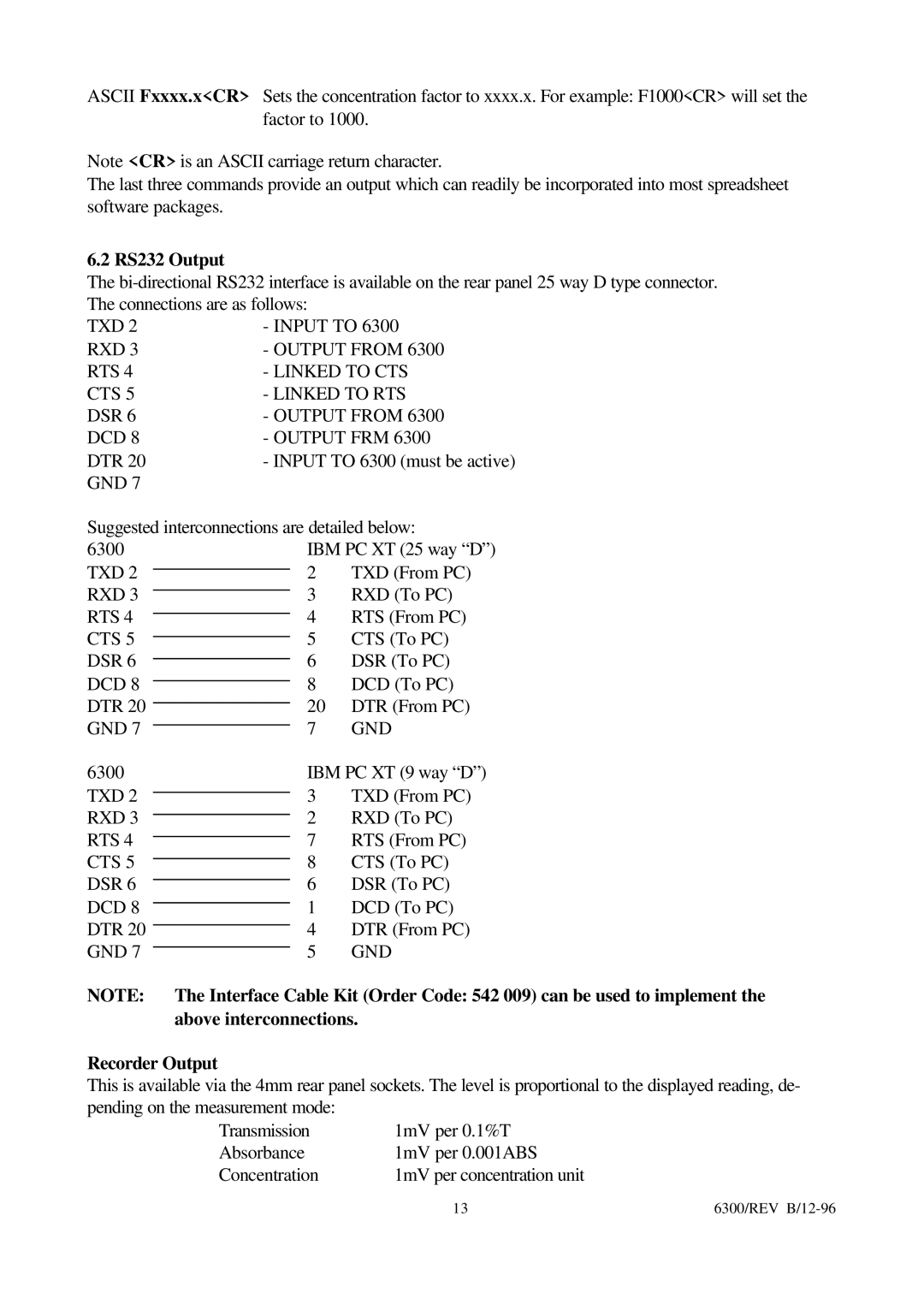 IBM 6300 manual RS232 Output, Above interconnections, Recorder Output 