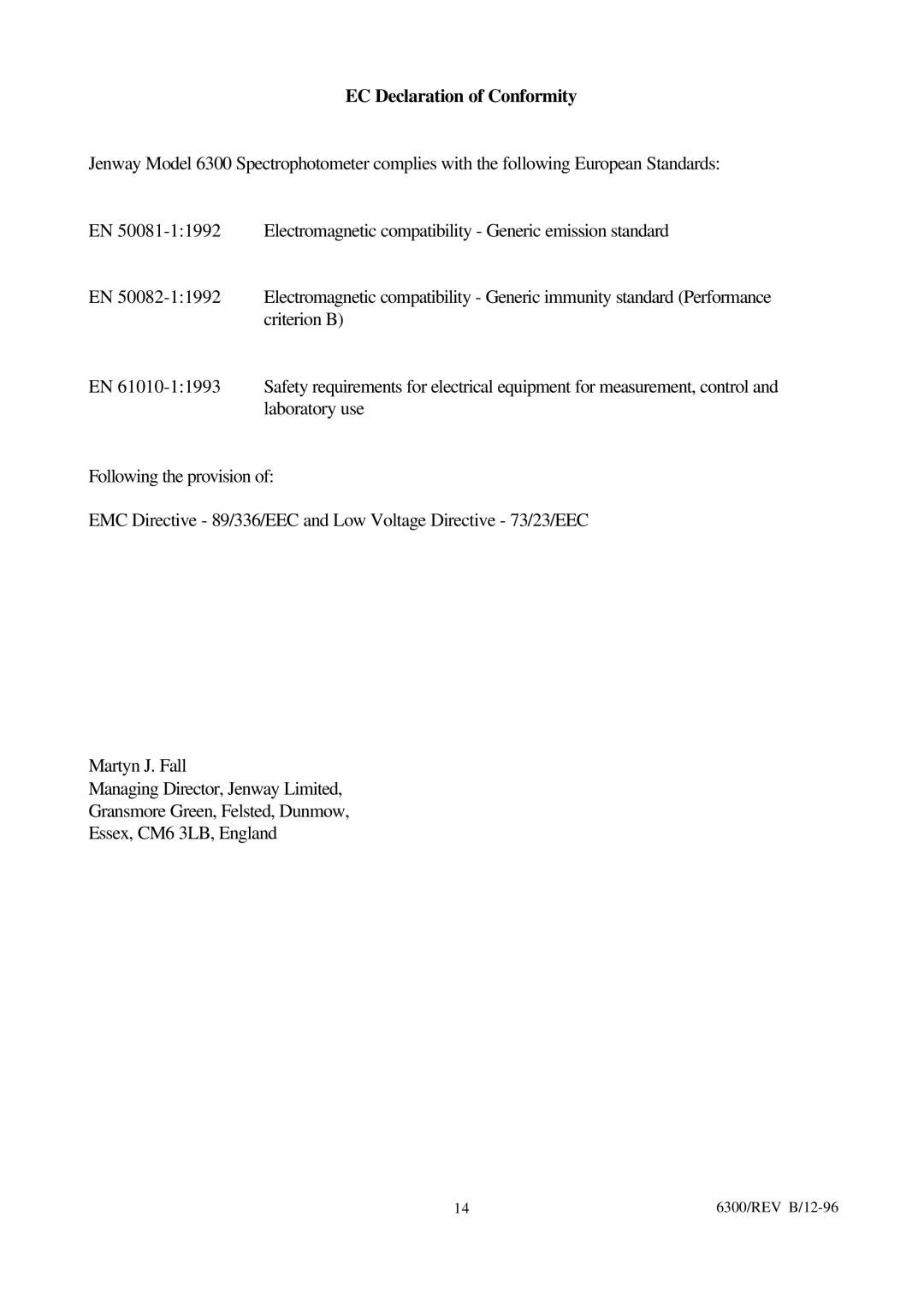 IBM 6300 manual EC Declaration of Conformity 