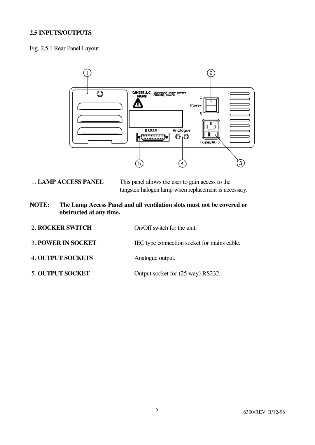 IBM 6300 manual Inputs/Outputs, Rocker Switch, Power in Socket, Output Sockets 