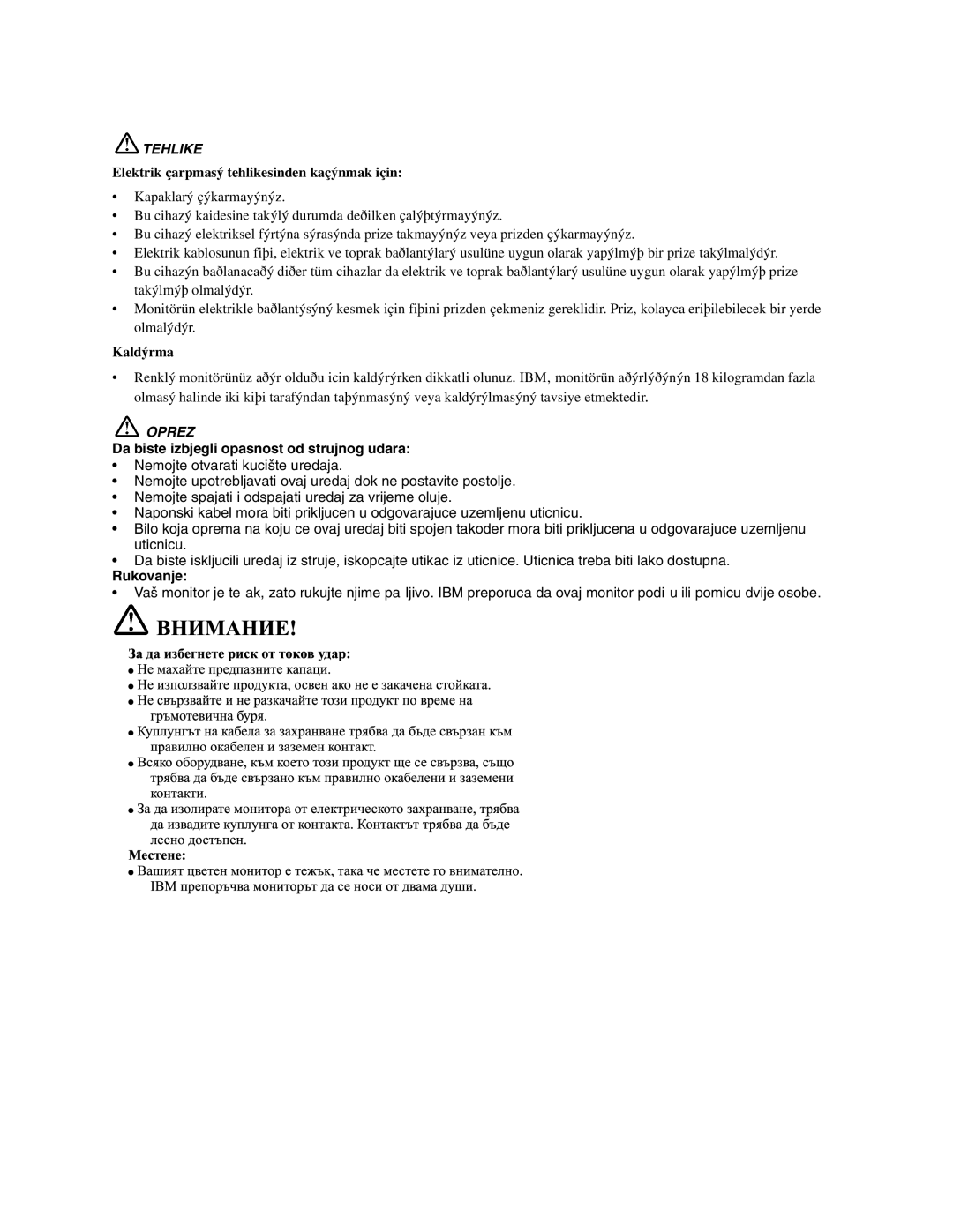 IBM 6331-H1N, 31P6241, 6331-J1N, 31P6240 manual Tehlike 