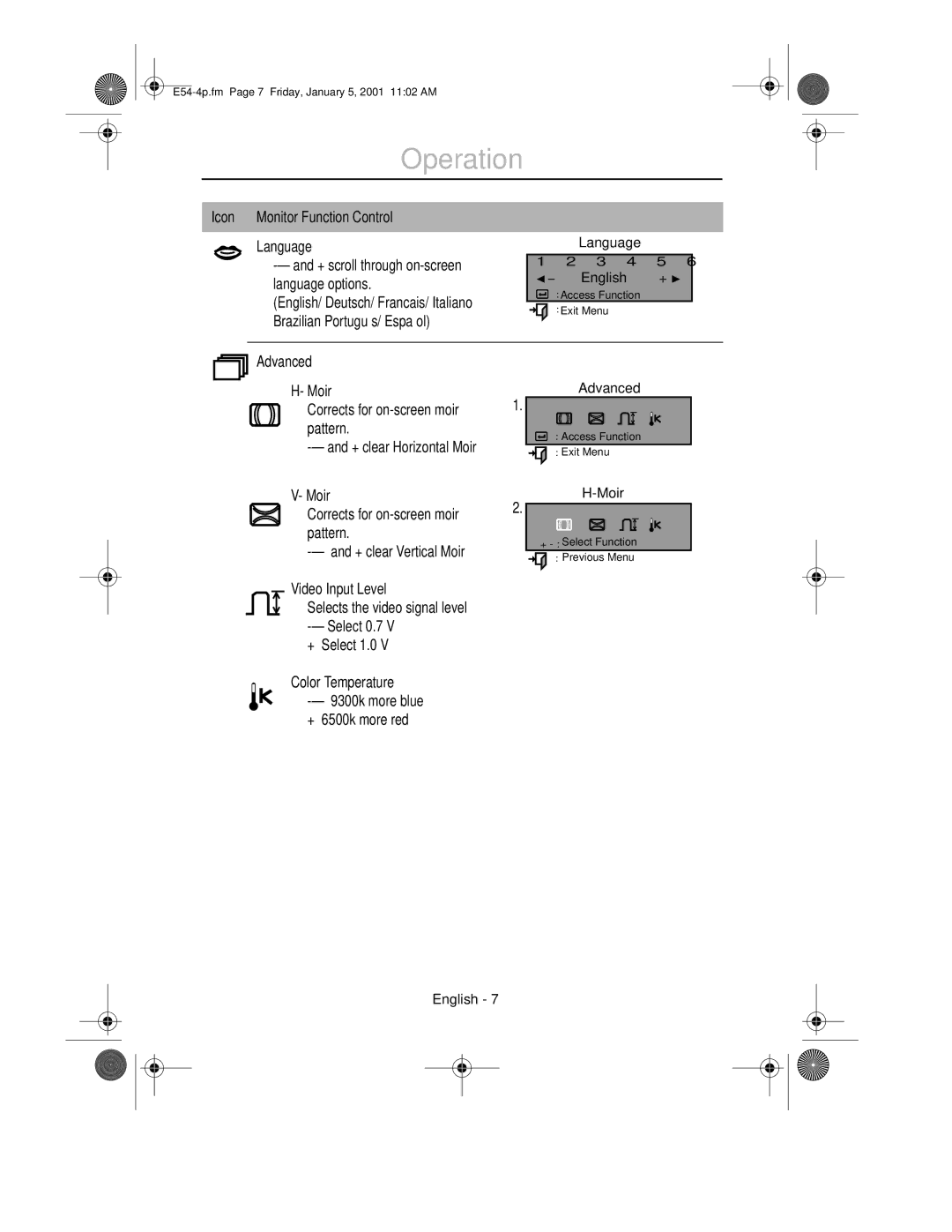 IBM 31P6241, 6331-H1N, 6331-J1N, 31P6240 manual Icon Monitor Function Control Language, Advanced 