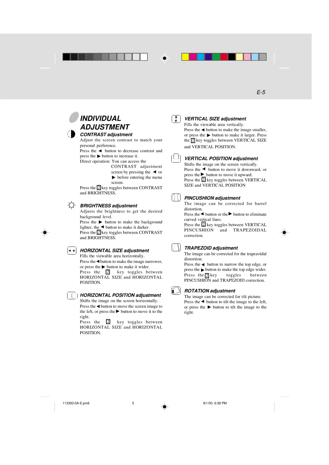 IBM 6331 user manual Individual Adjustment 