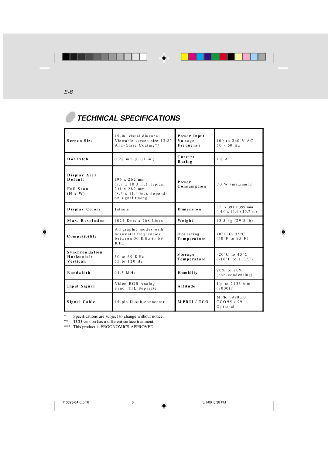 IBM 6331 user manual Technical Specifications 