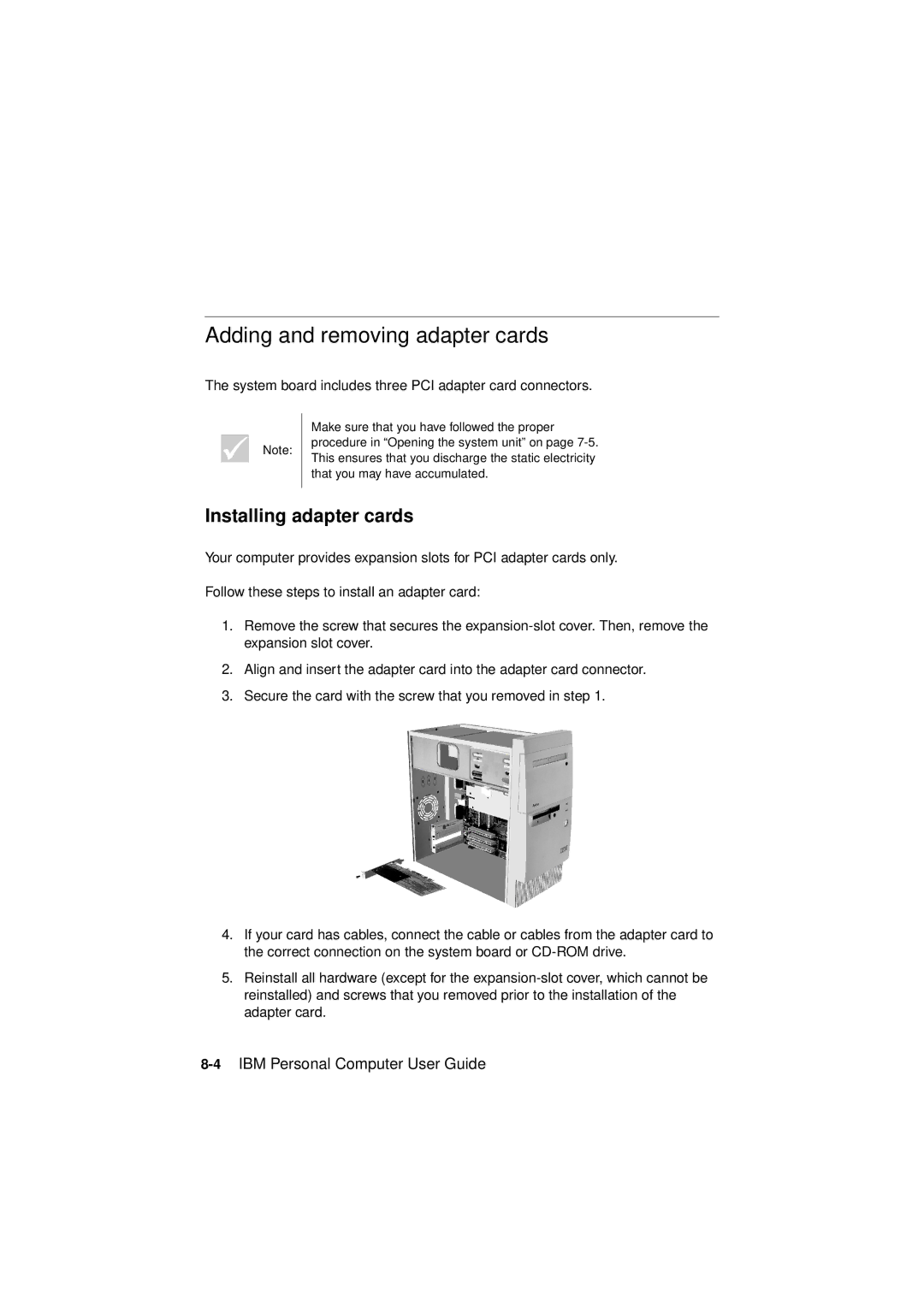 IBM 6345, 2194, 2193 manual Adding and removing adapter cards, Installing adapter cards 