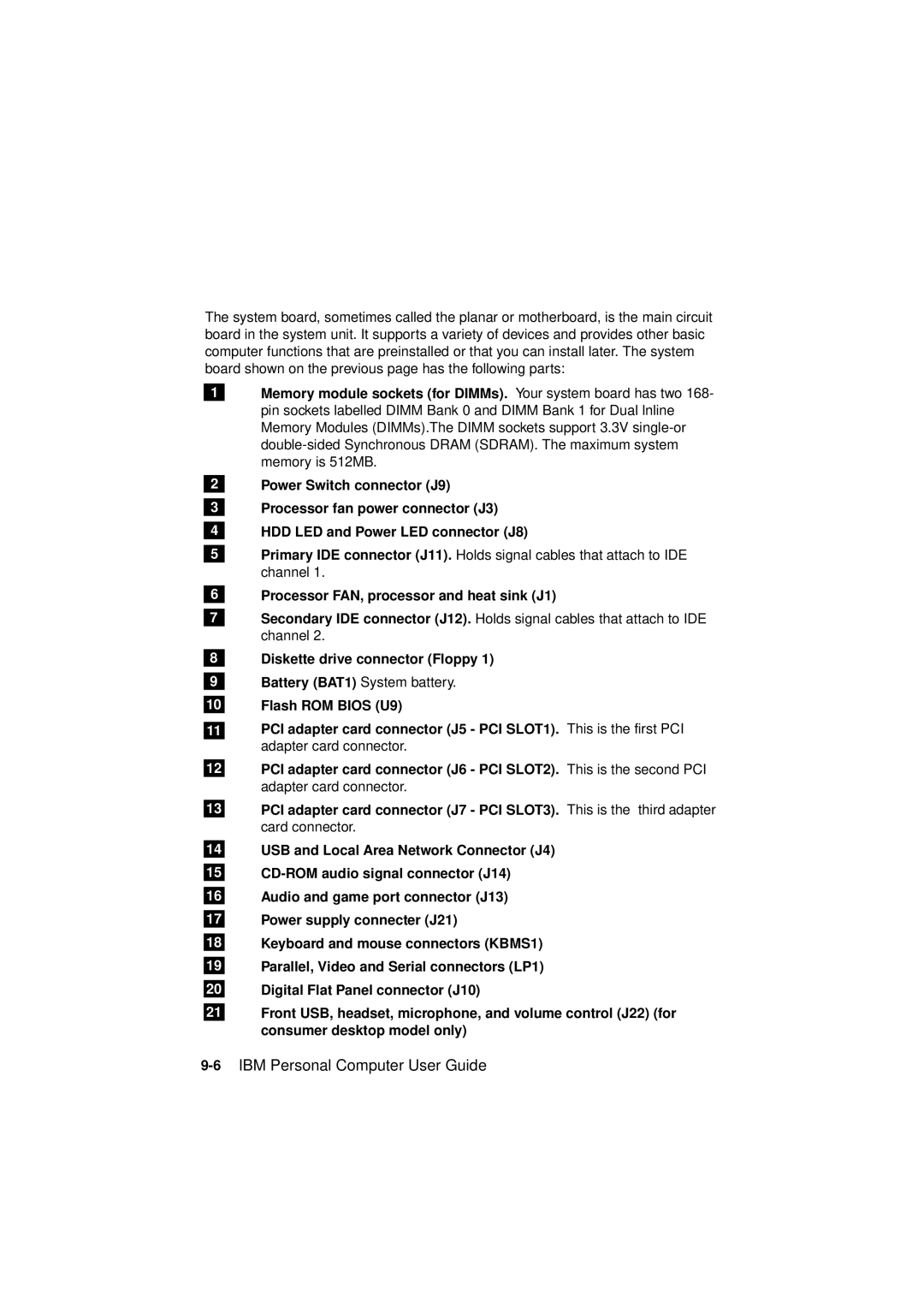 IBM 6345, 2194, 2193 manual 6IBM Personal Computer User Guide, Processor FAN, processor and heat sink J1 