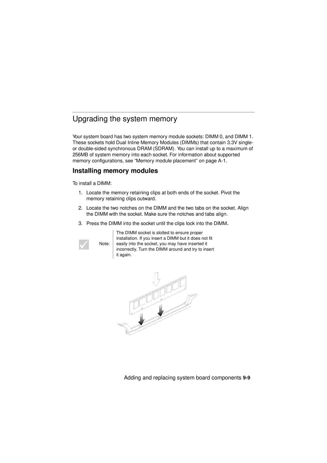 IBM 6345, 2194, 2193 manual Upgrading the system memory, Installing memory modules 