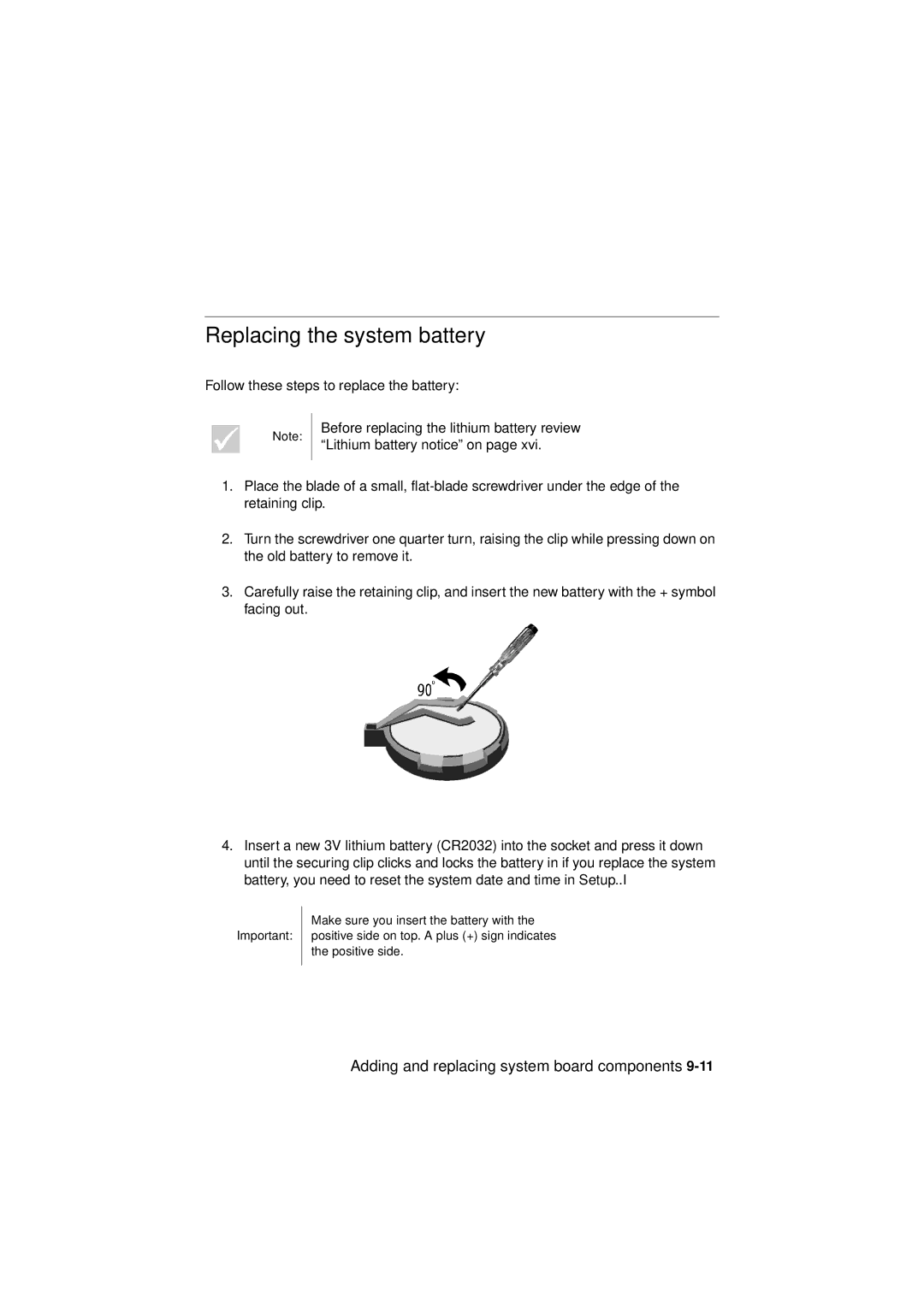 IBM 2193, 6345, 2194 manual Replacing the system battery 