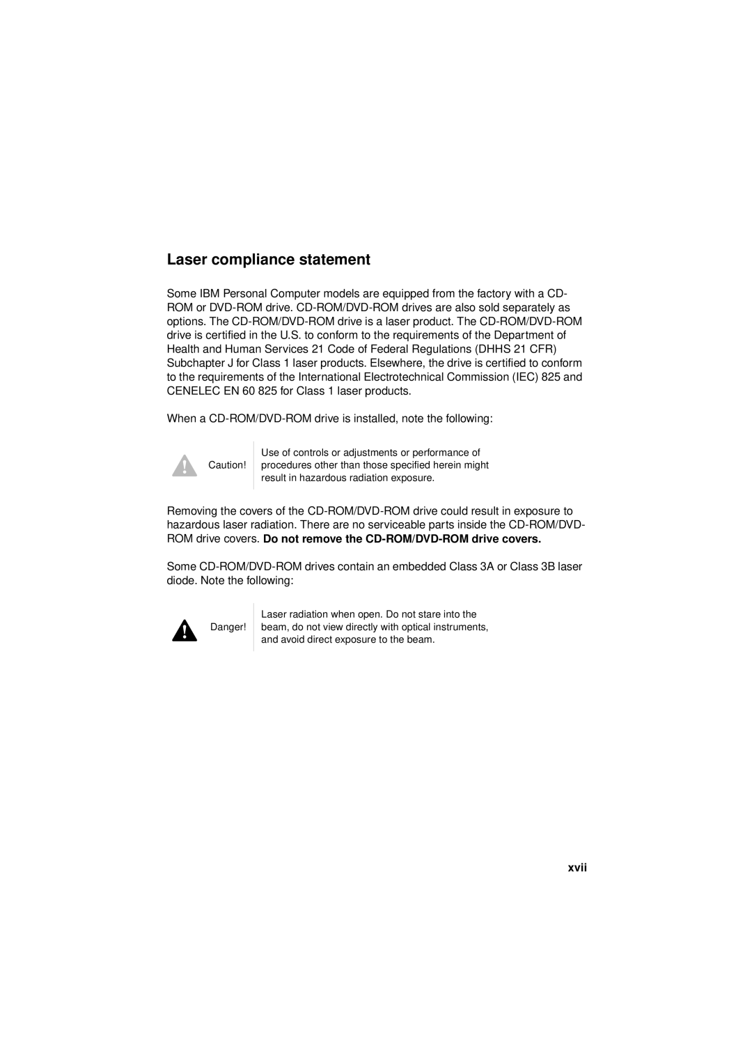 IBM 2193, 6345, 2194 manual Laser compliance statement, Xvii 