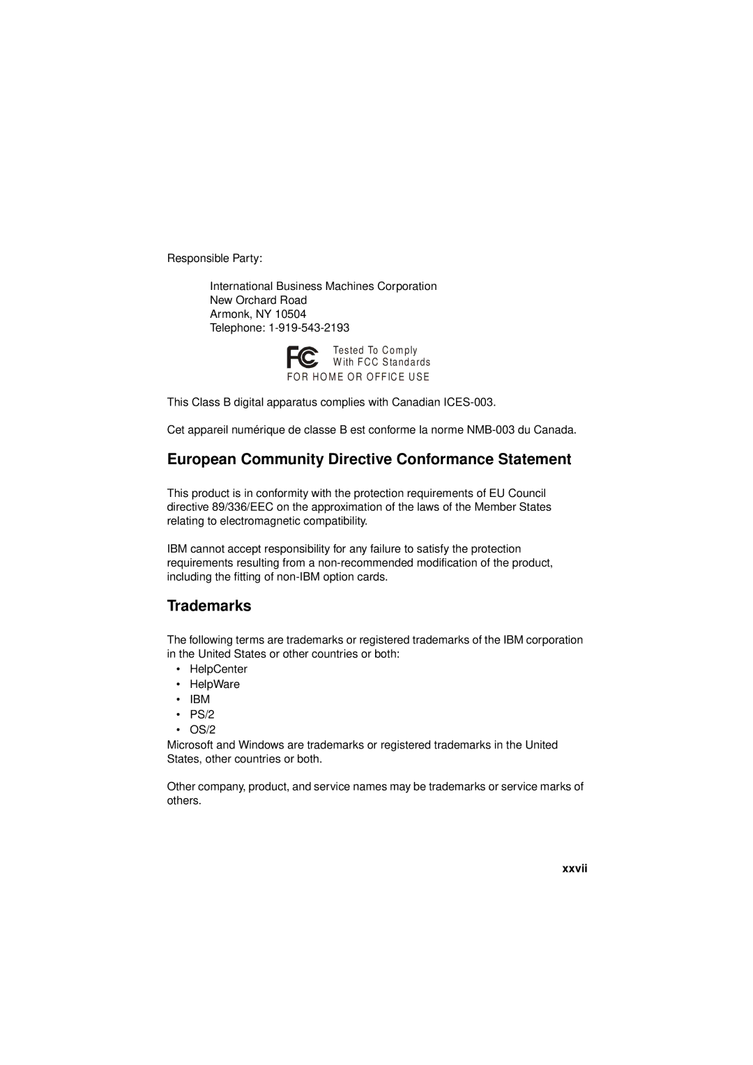 IBM 6345, 2194, 2193 manual European Community Directive Conformance Statement, Trademarks, Xxvii 