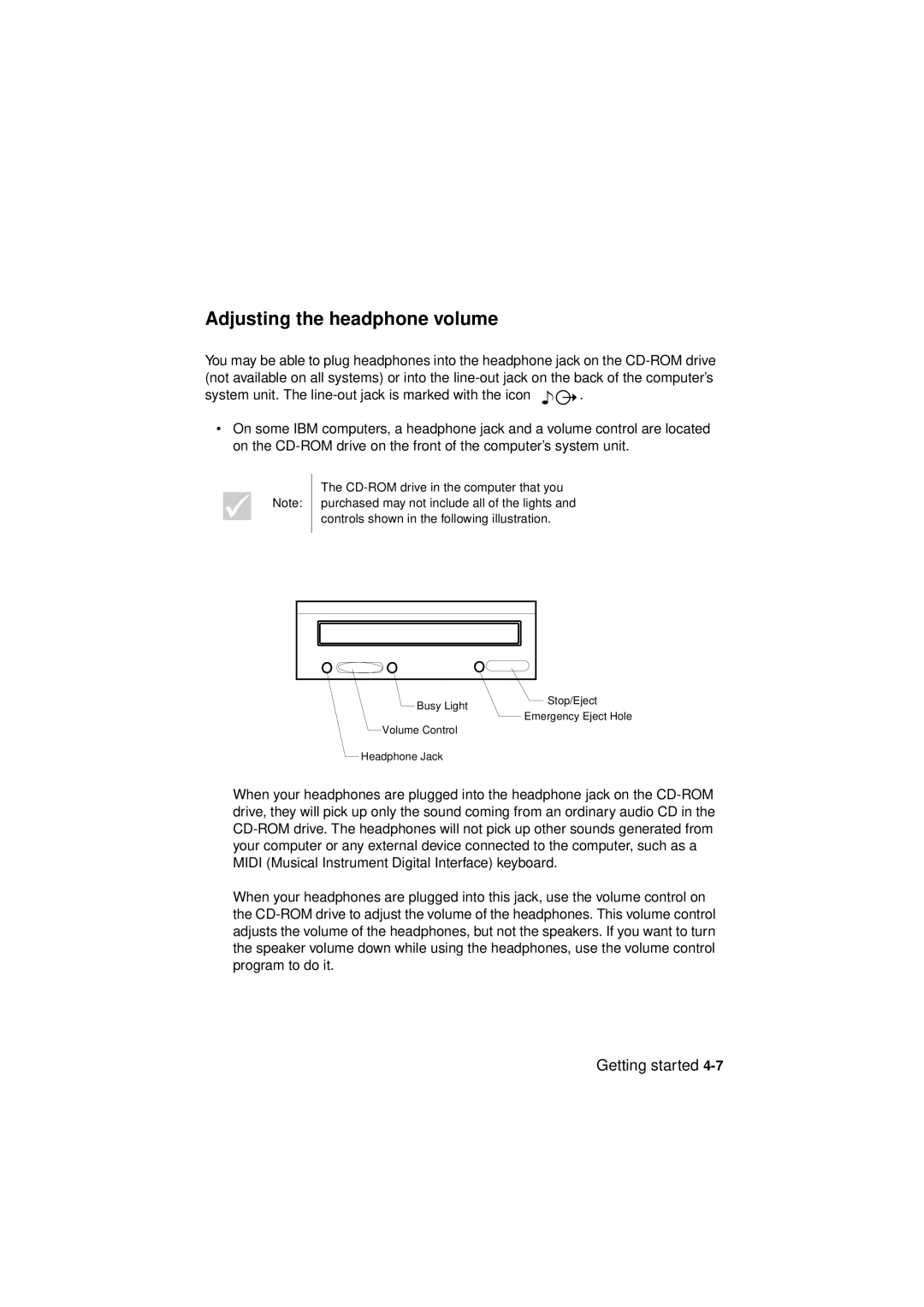 IBM 2193, 6345, 2194 manual Adjusting the headphone volume 