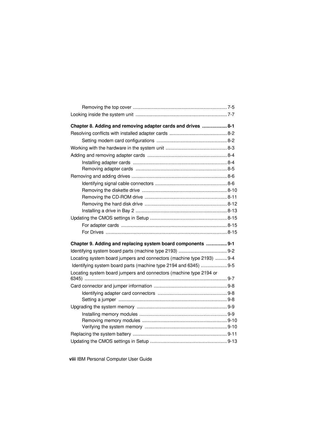 IBM 2193, 6345, 2194 manual Adding and removing adapter cards and drives, Adding and replacing system board components 