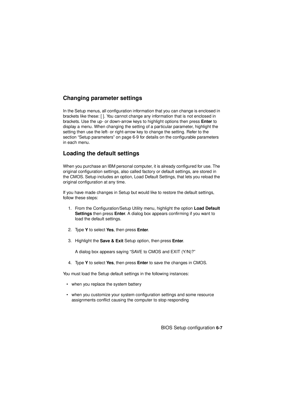 IBM 2194, 6345, 2193 manual Changing parameter settings, Loading the default settings 