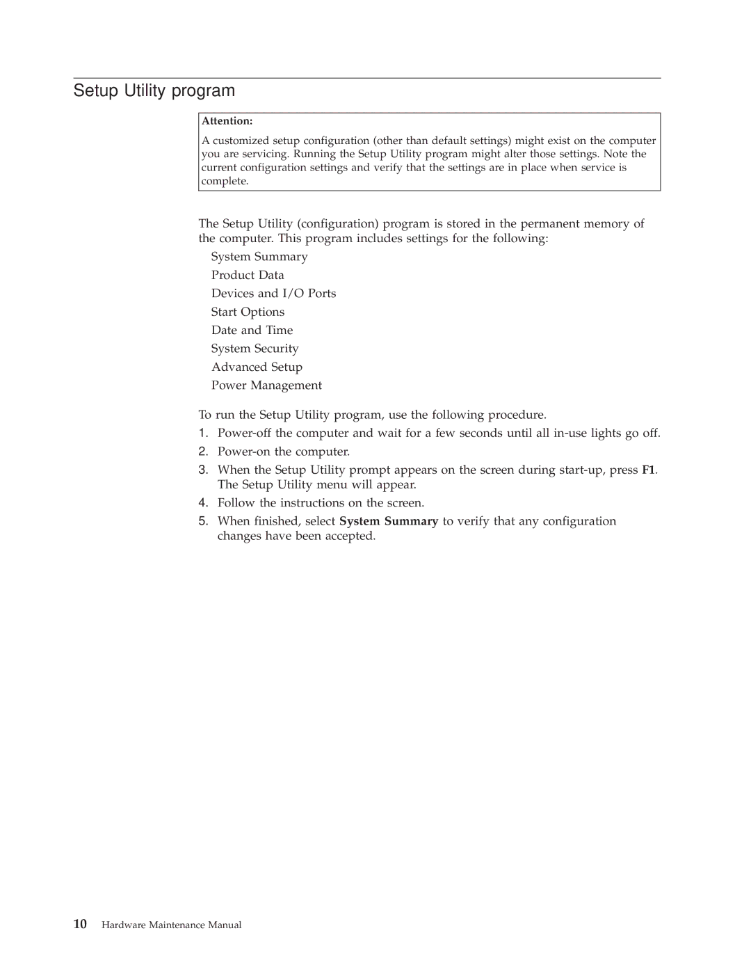 IBM 6337, 6348, 6342, 6339, 6346, 6341, 2257, 2256, 2254, 6347, 6336 manual Setup Utility program 