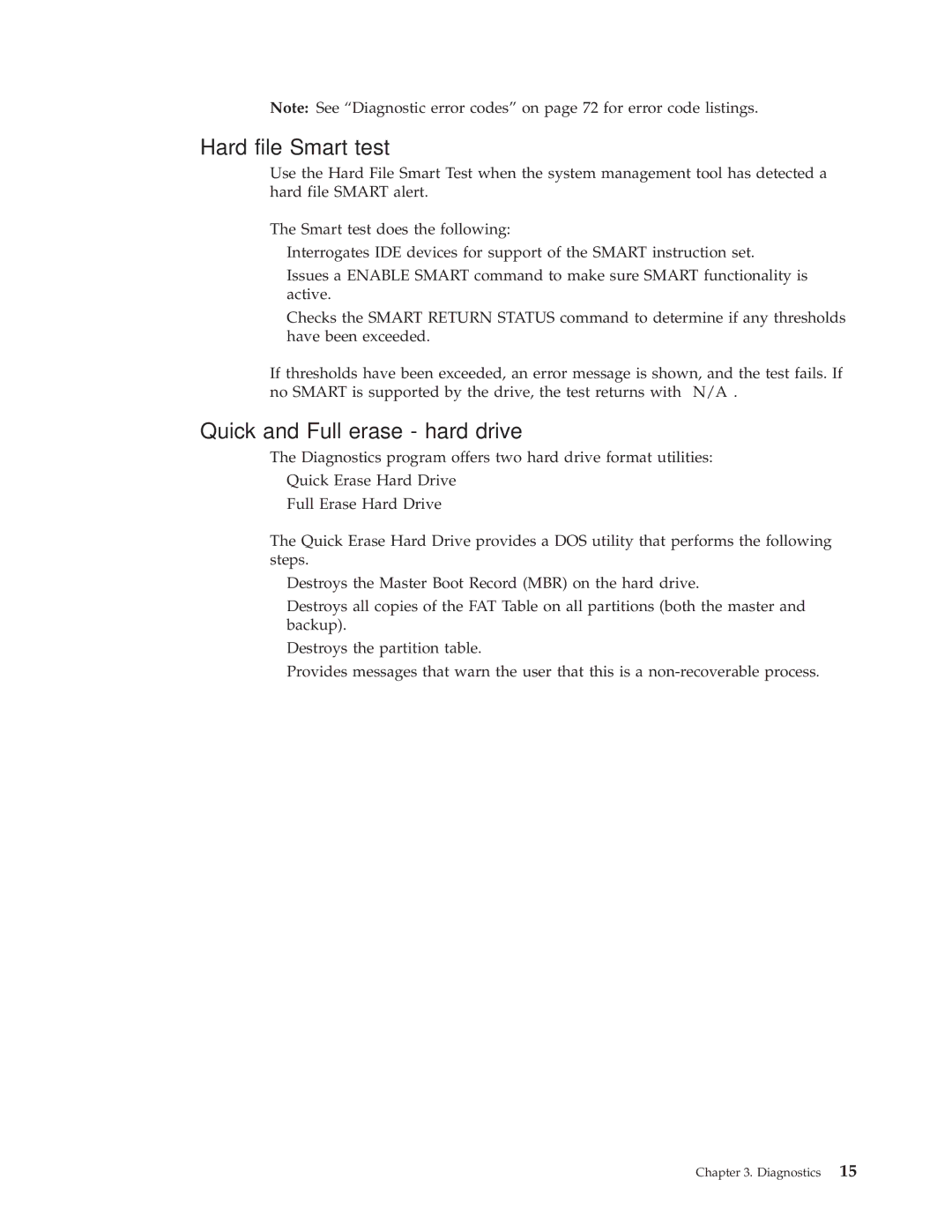 IBM 6342, 6348, 6339, 6346, 6341, 2257, 2256, 6337, 2254, 6347, 6336 manual Hard file Smart test, Quick and Full erase hard drive 