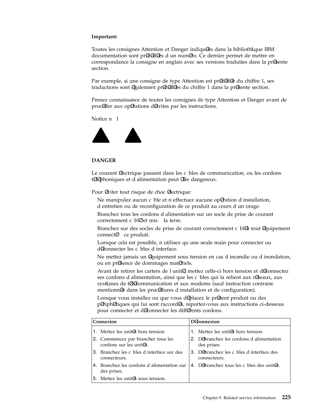 IBM 6339, 6348, 6342, 6346, 6341, 2257, 2256, 6337, 2254, 6347, 6336 manual Connexion Déconnexion 