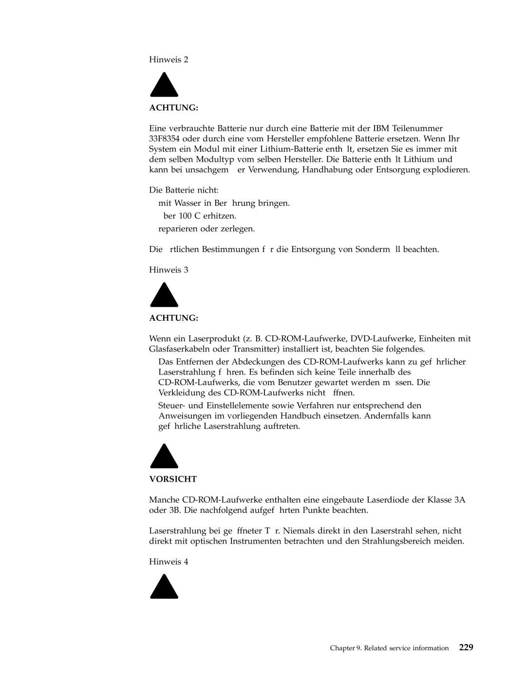 IBM 2256, 6348, 6342, 6339, 6346, 6341, 2257, 6337, 2254, 6347, 6336 manual Achtung 