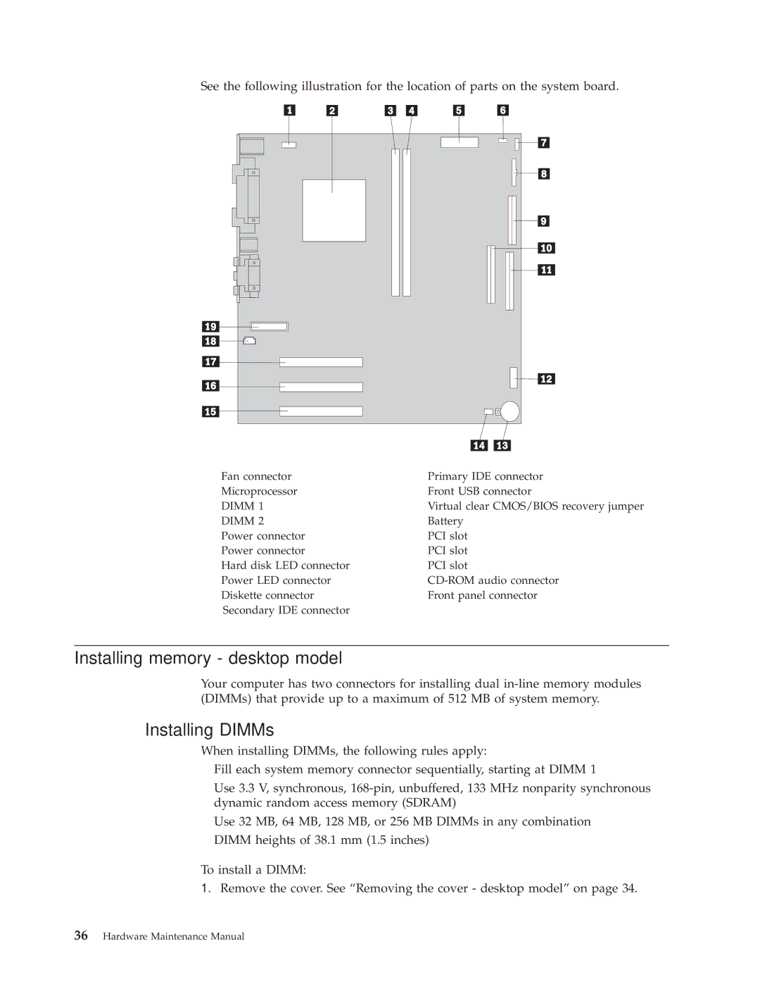 IBM 6348, 6342, 6339, 6346, 6341, 2257, 2256, 6337, 2254, 6347, 6336 manual Installing memory desktop model, Dimm 