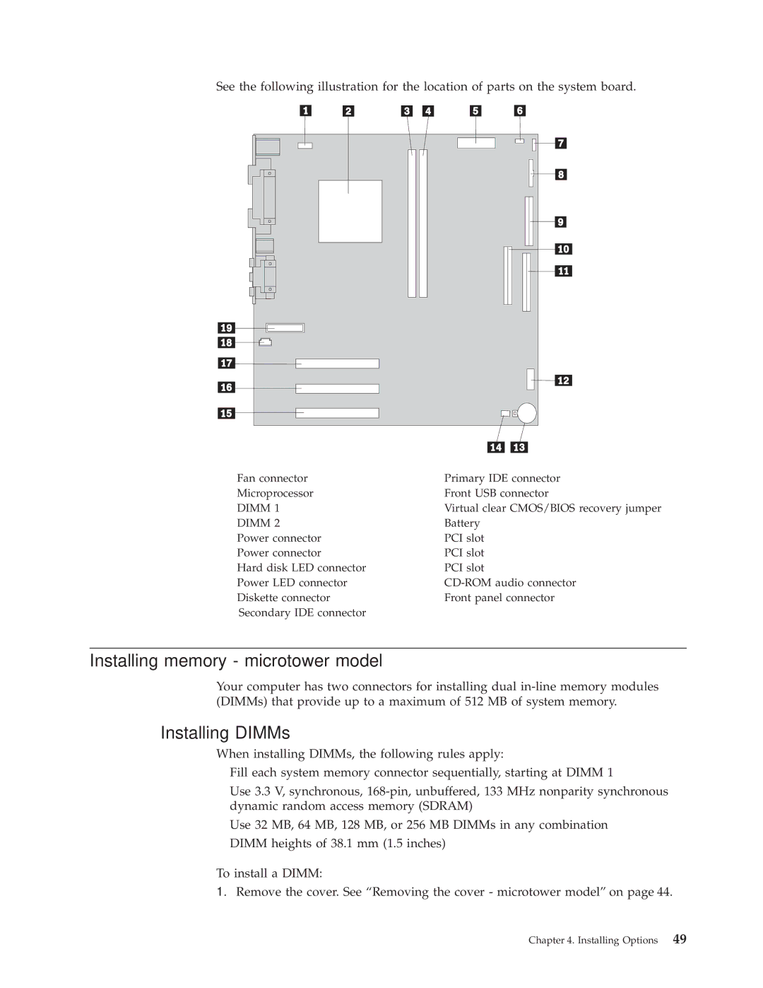 IBM 6339, 6348, 6342, 6346, 6341, 2257, 2256, 6337, 2254, 6347, 6336 manual Installing memory microtower model, Dimm 