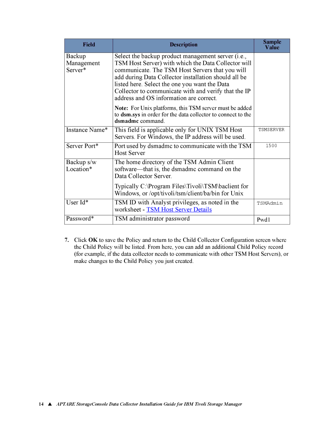 IBM 6.5 manual Worksheet TSM Host Server Details, Dsmadmc command 