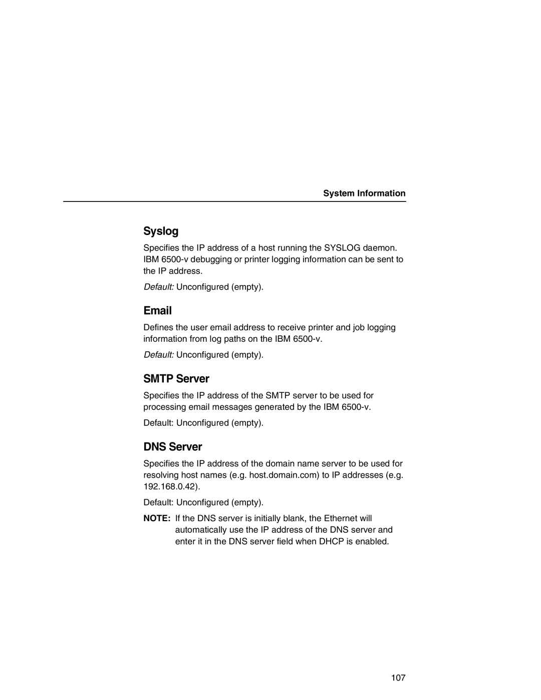 IBM 6500 manual Syslog, Smtp Server, DNS Server 