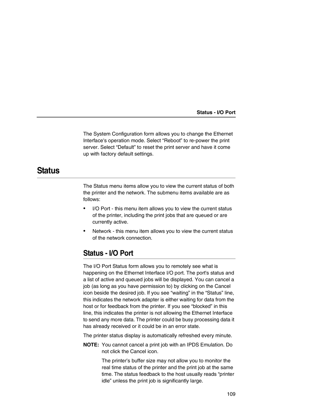 IBM 6500 manual Status I/O Port 