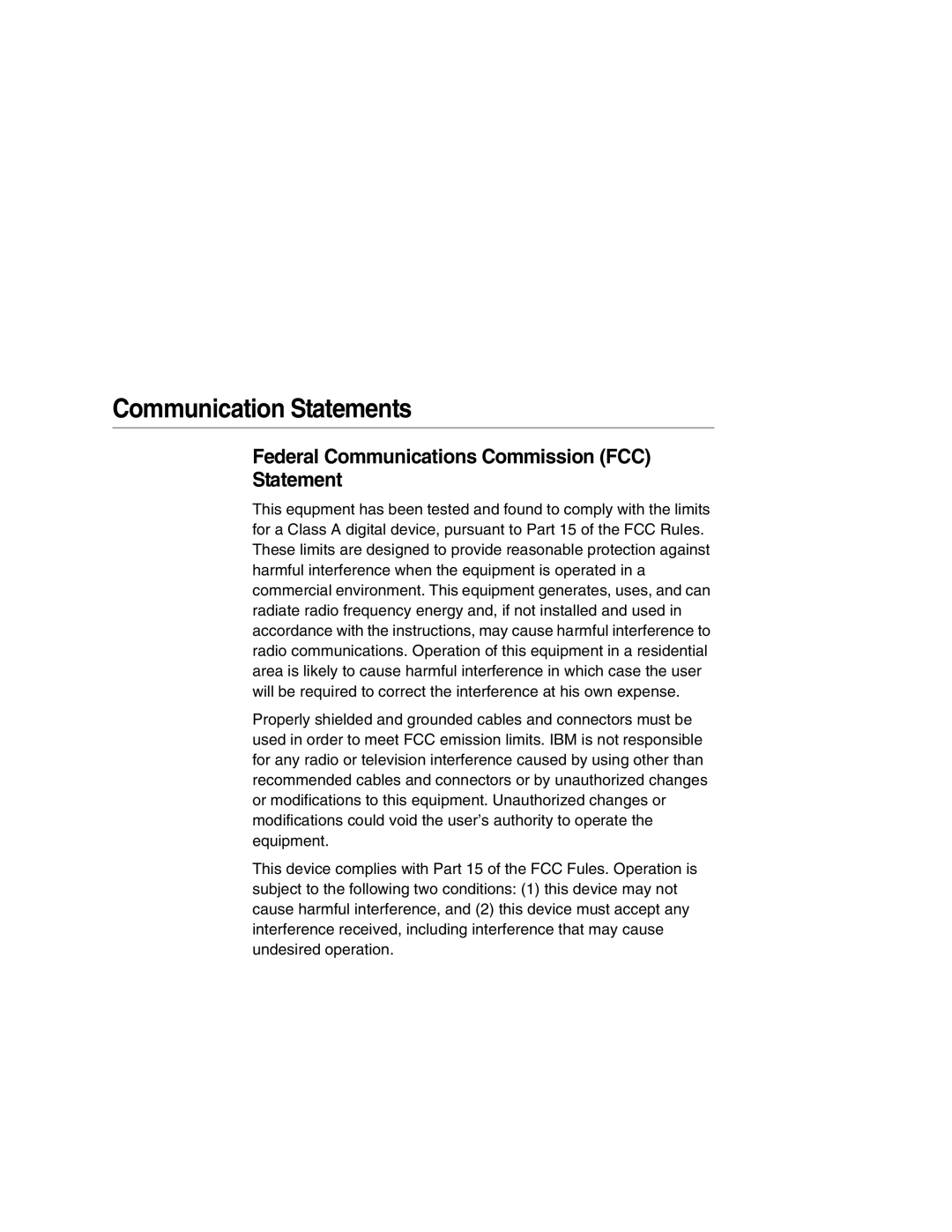 IBM 6500 manual Communication Statements, Federal Communications Commission FCC Statement 