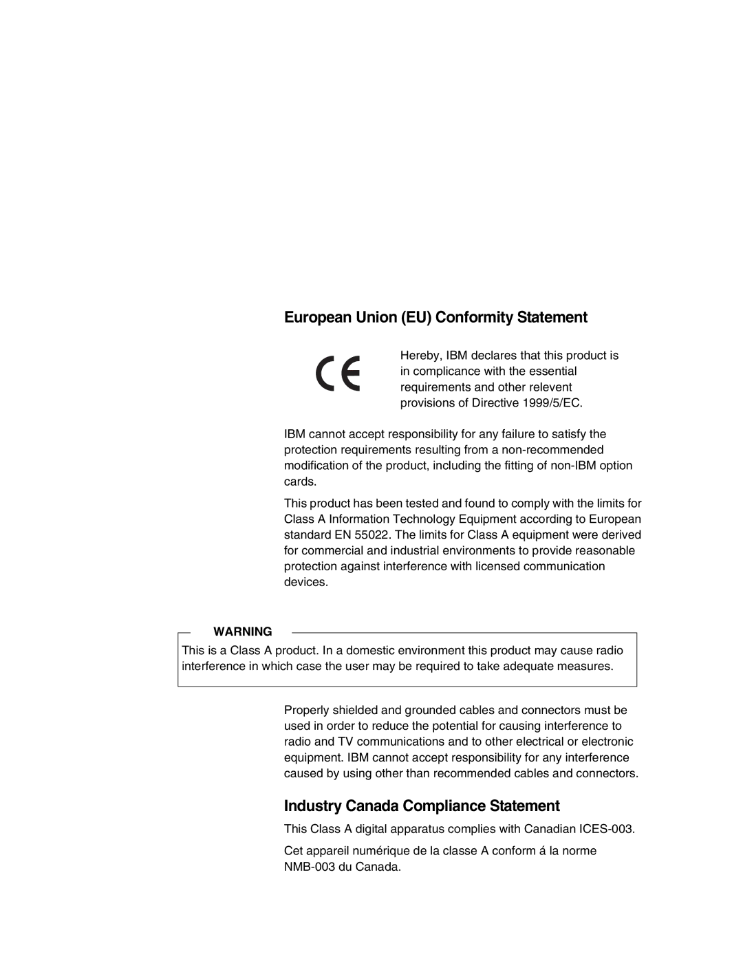 IBM 6500 manual European Union EU Conformity Statement, Industry Canada Compliance Statement 