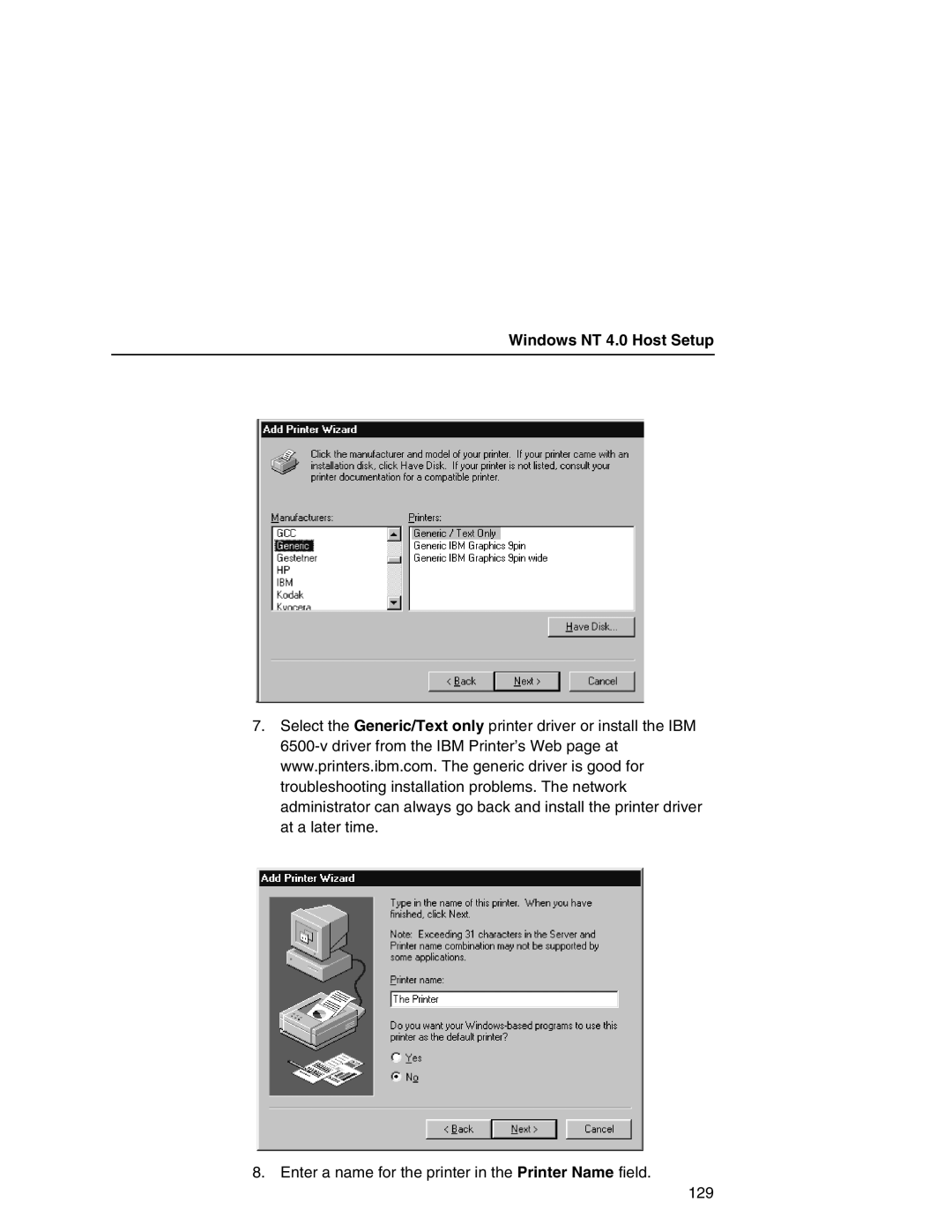 IBM 6500 manual Enter a name for the printer in the Printer Name field 129 