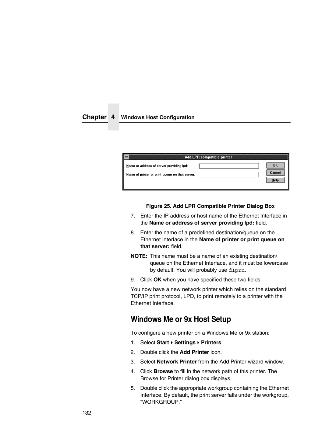 IBM 6500 manual Windows Me or 9x Host Setup, Add LPR Compatible Printer Dialog Box 