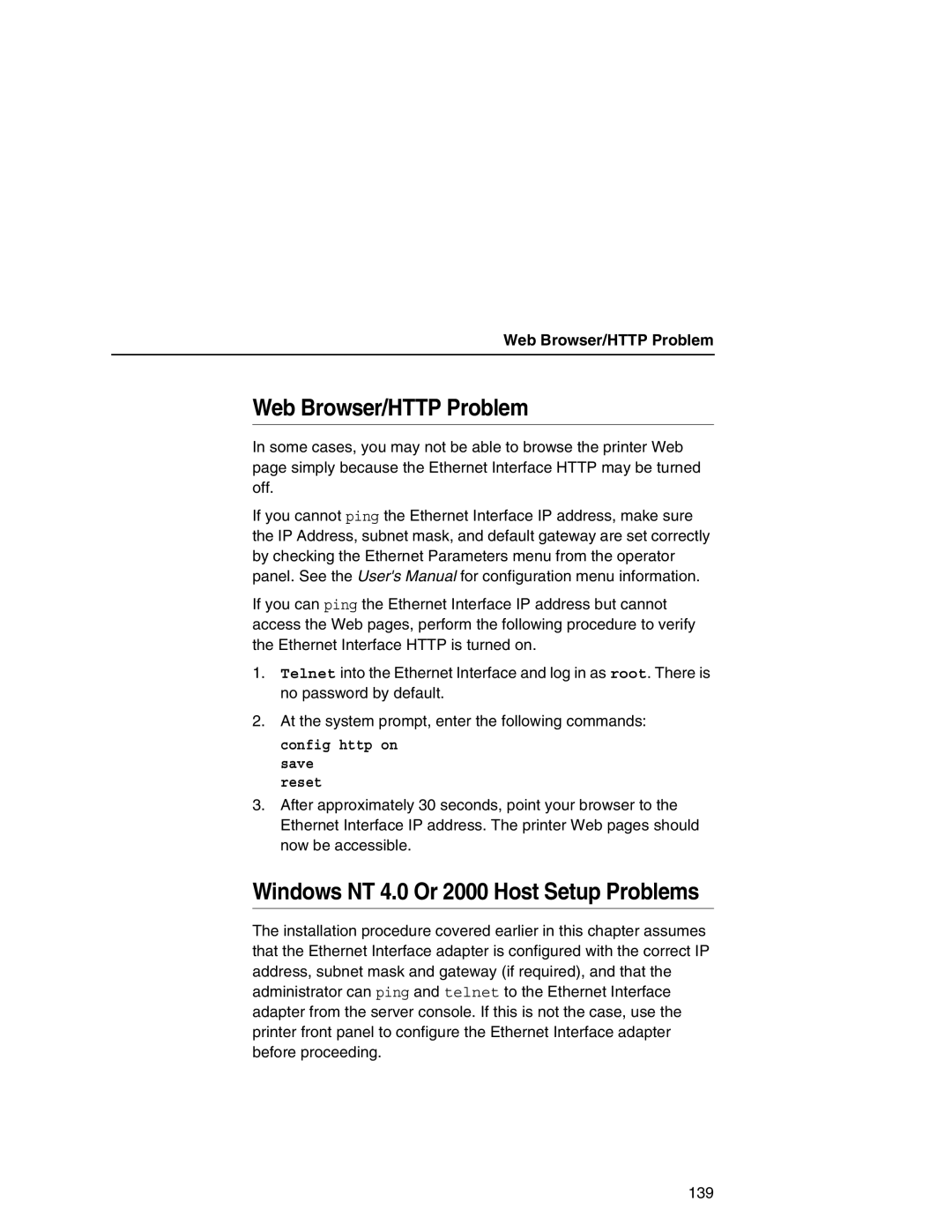 IBM 6500 manual Web Browser/HTTP Problem, Windows NT 4.0 Or 2000 Host Setup Problems 