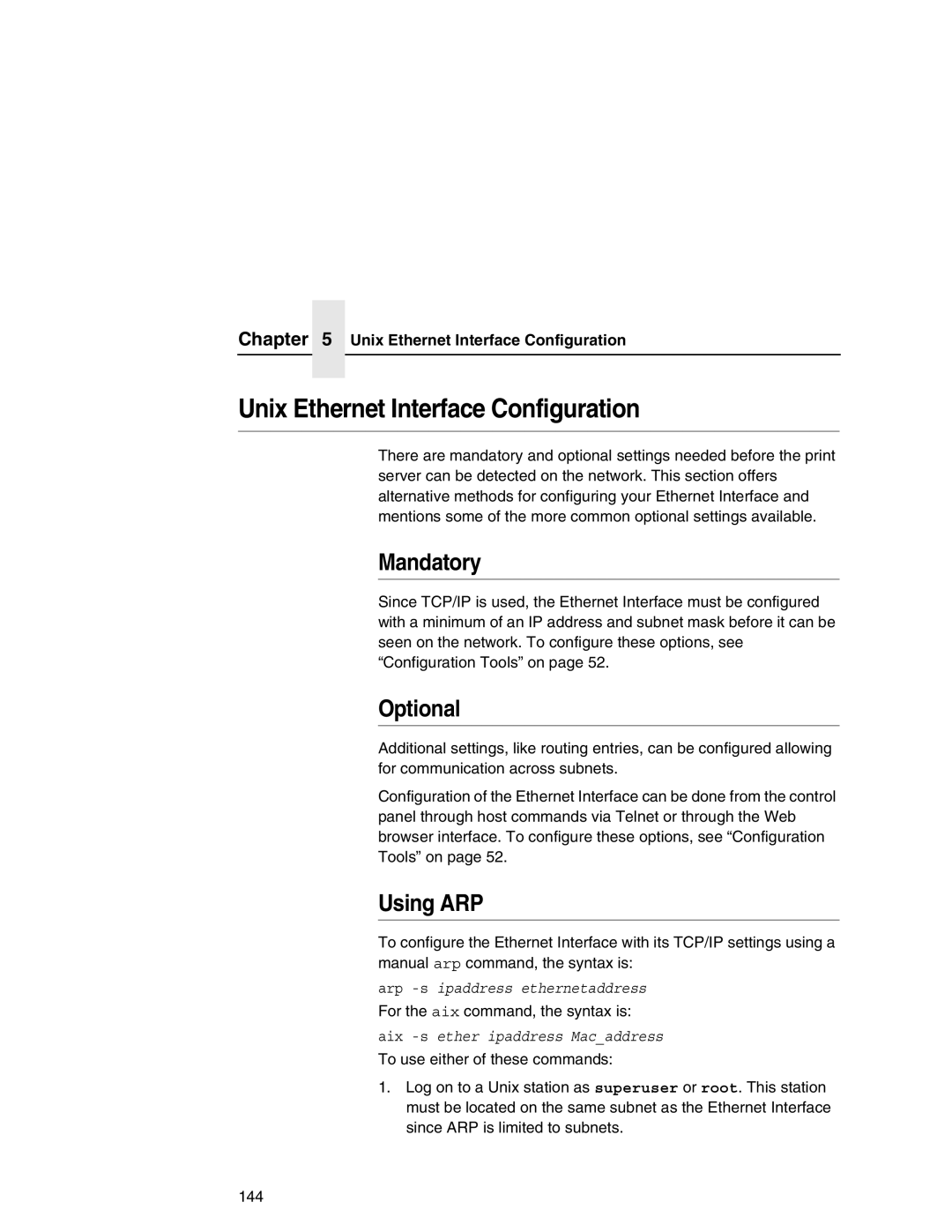 IBM 6500 manual Unix Ethernet Interface Configuration, Using ARP 