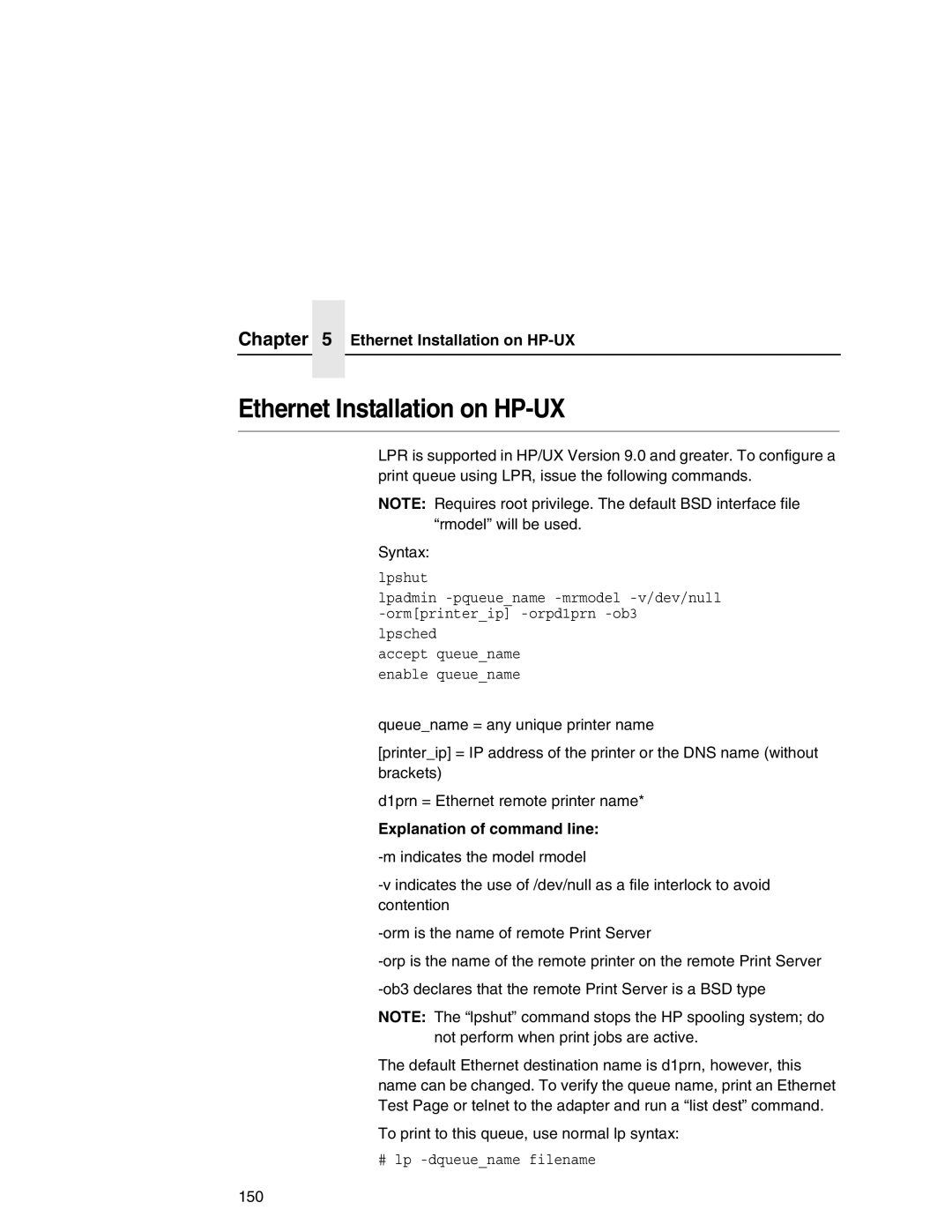 IBM 6500 manual Ethernet Installation on HP-UX, Explanation of command line 