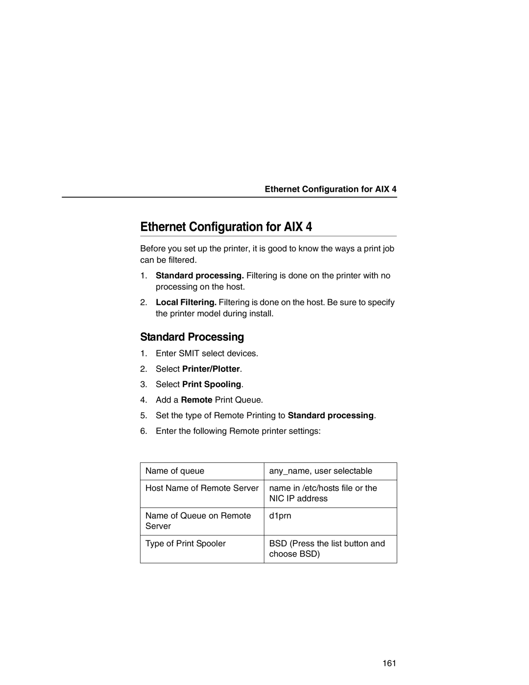 IBM 6500 manual Ethernet Configuration for AIX, Standard Processing, Select Printer/Plotter Select Print Spooling 