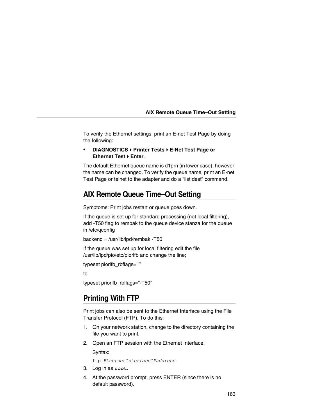 IBM 6500 manual AIX Remote Queue Time-Out Setting, Printing With FTP, Diagnostics 