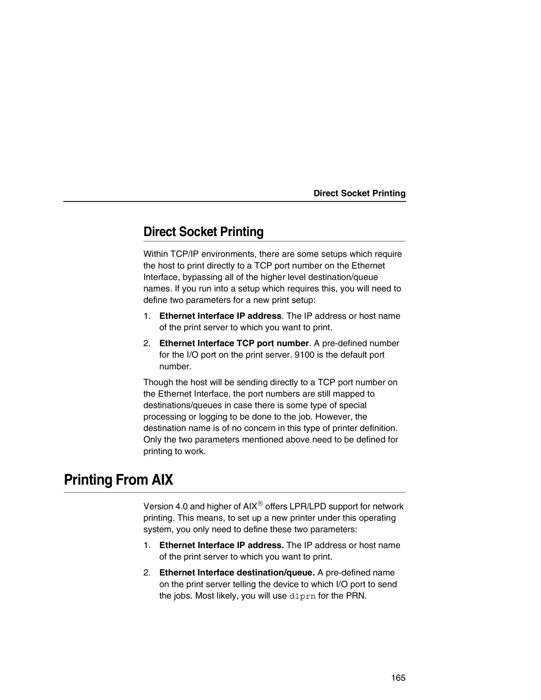 IBM 6500 manual Printing From AIX, Direct Socket Printing 