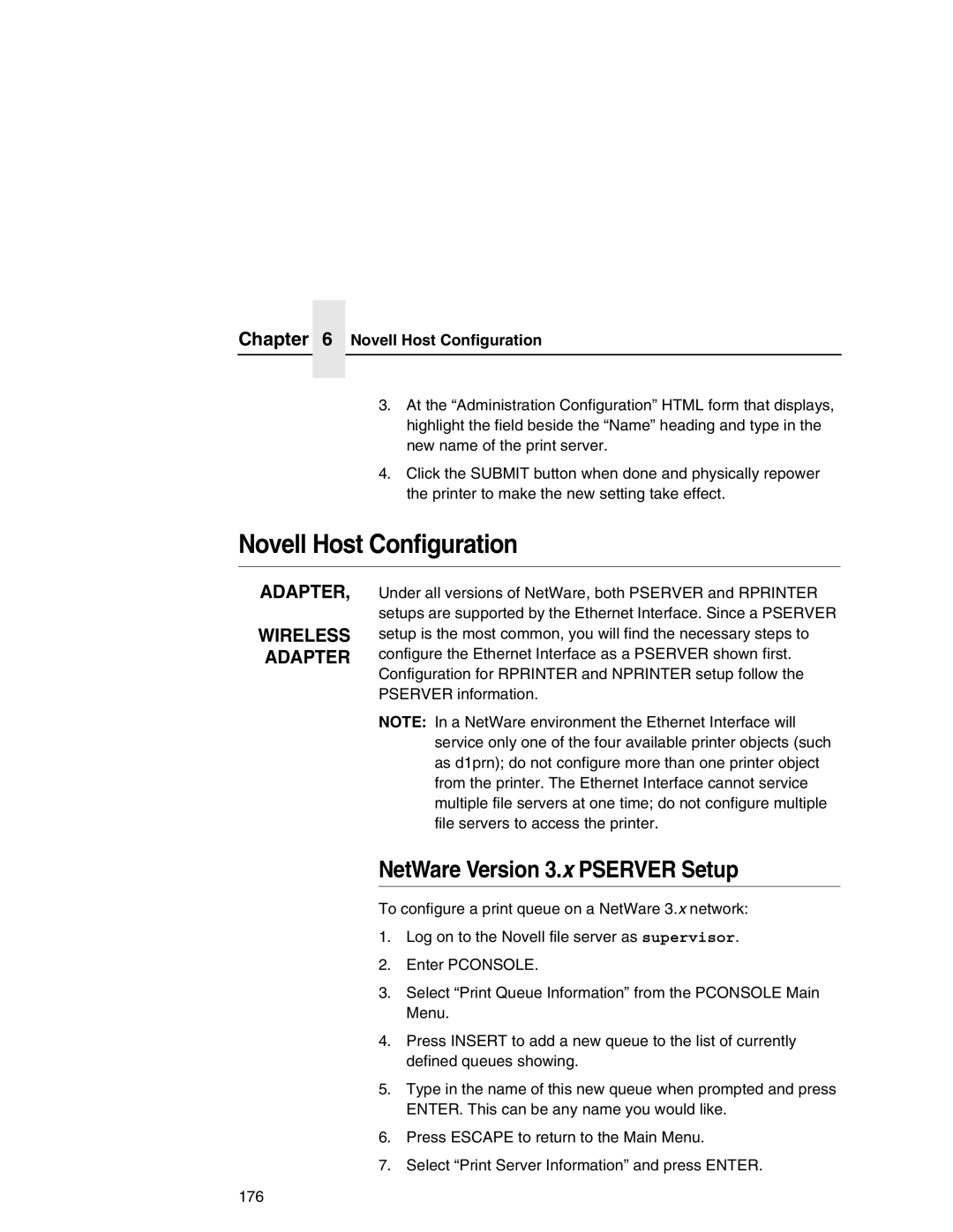 IBM 6500 manual Novell Host Configuration, NetWare Version 3. x Pserver Setup 