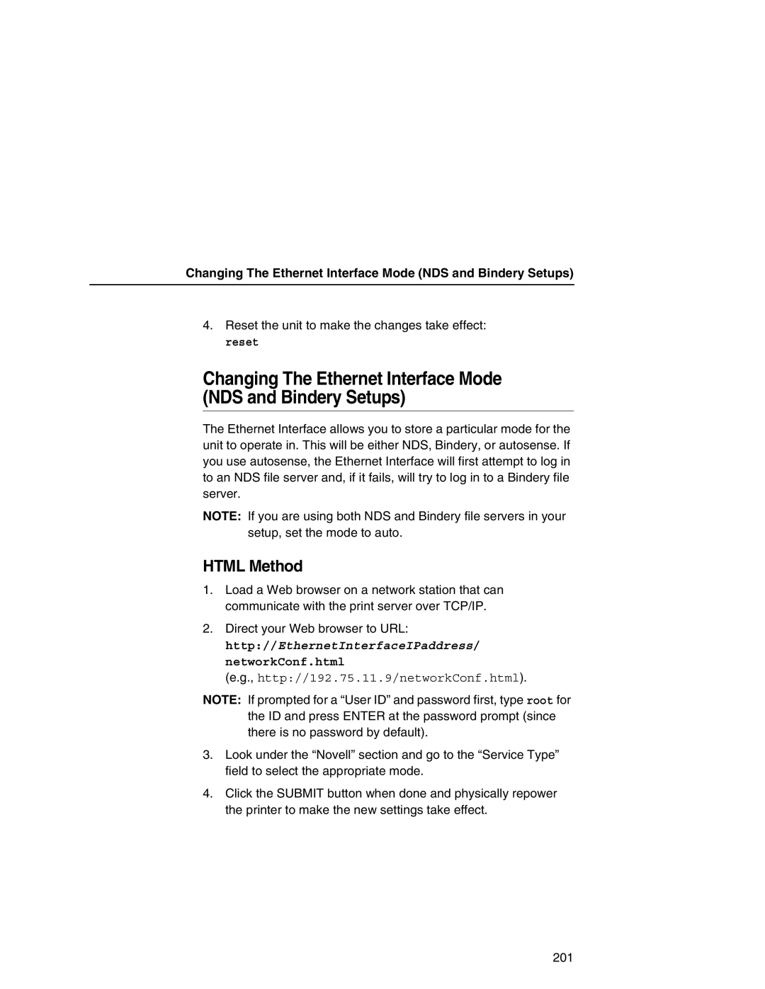 IBM 6500 manual Changing The Ethernet Interface Mode NDS and Bindery Setups 