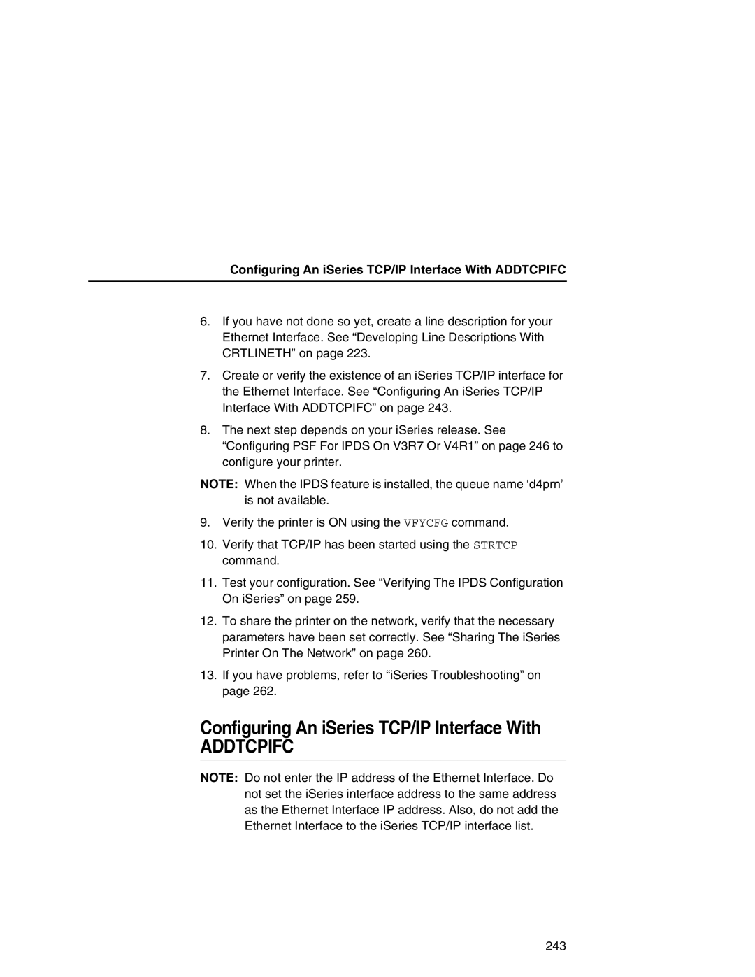 IBM 6500 manual Configuring An iSeries TCP/IP Interface With Addtcpifc 