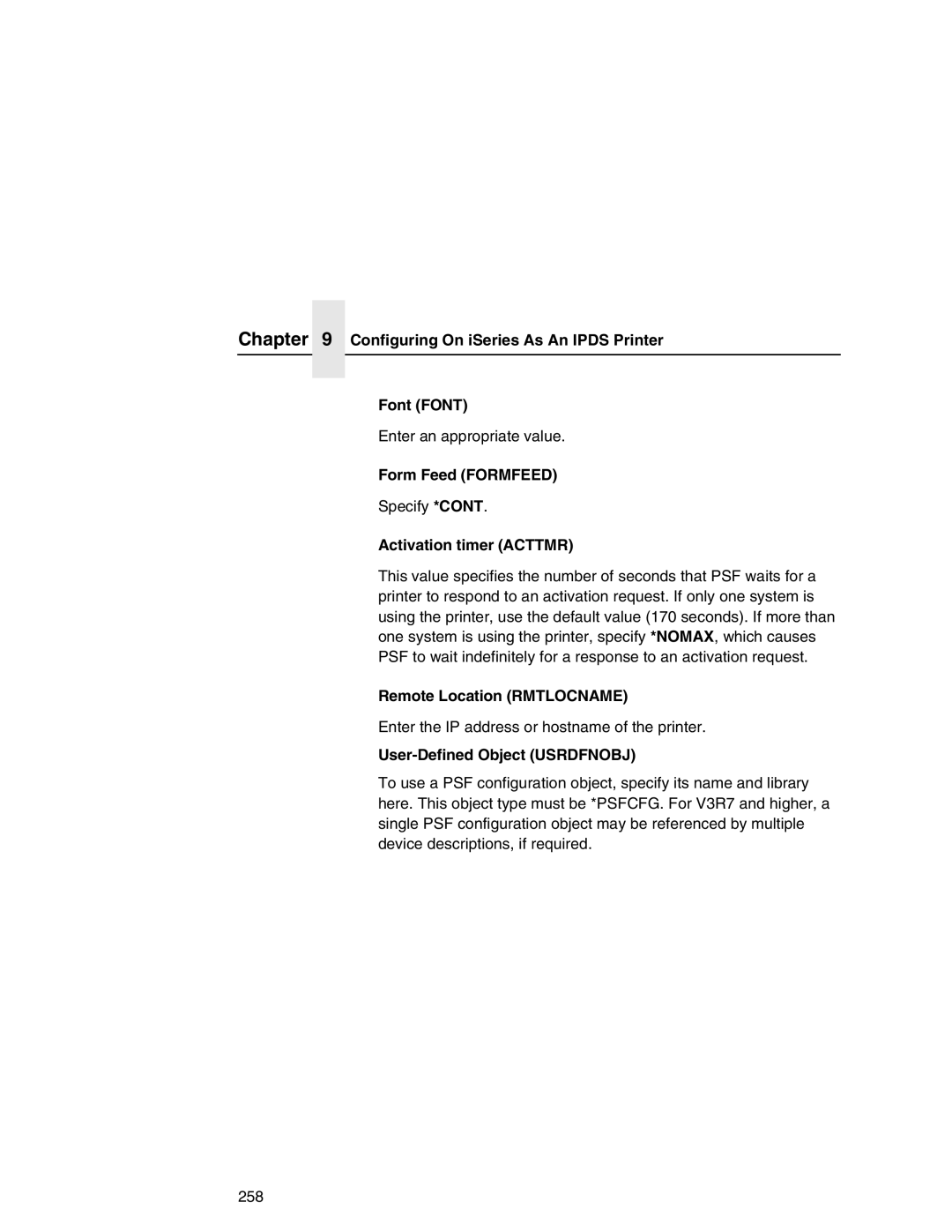 IBM 6500 manual Configuring On iSeries As An Ipds Printer Font Font, Form Feed Formfeed 