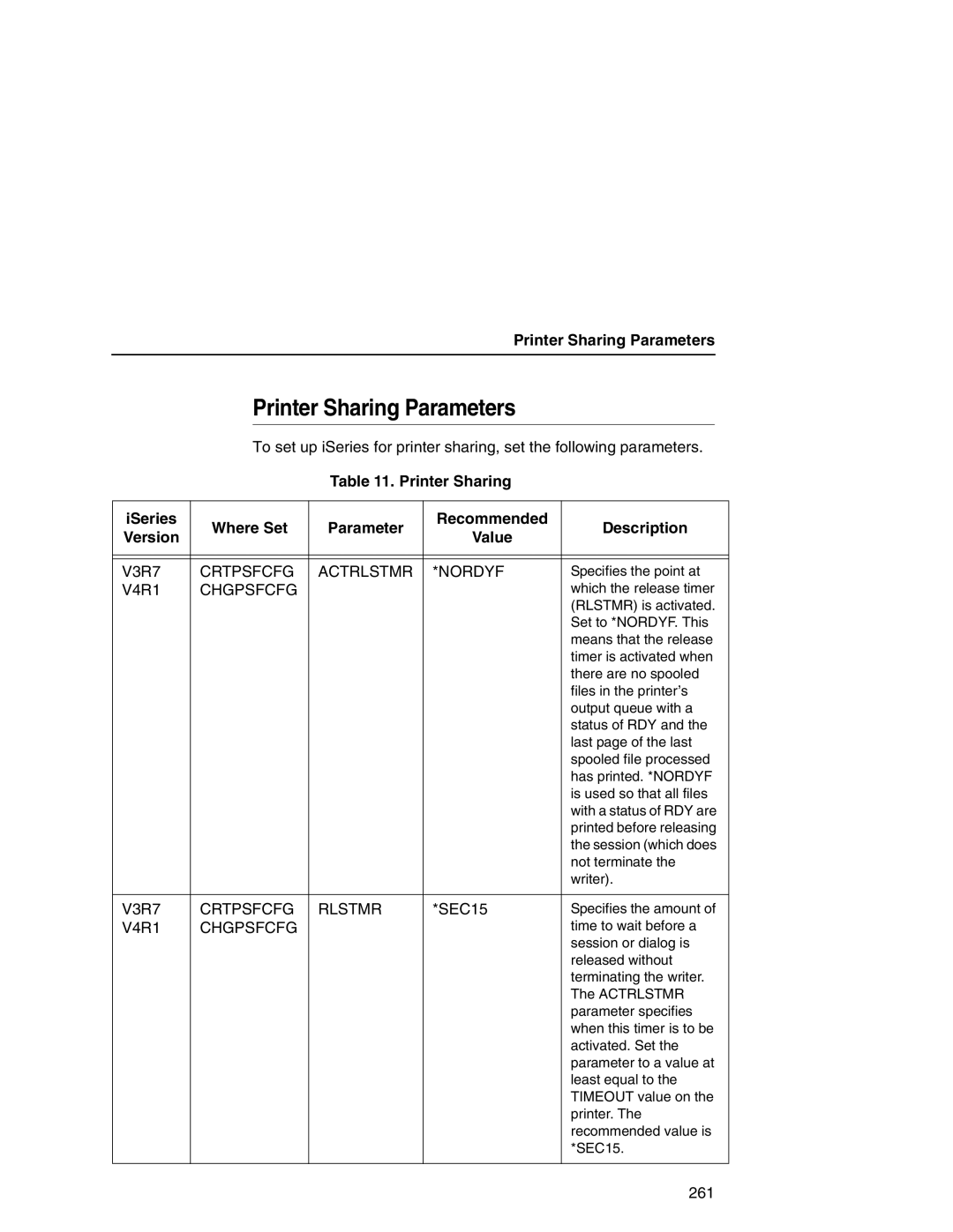 IBM 6500 manual Printer Sharing Parameters, Printer Sharing ISeries, Version 