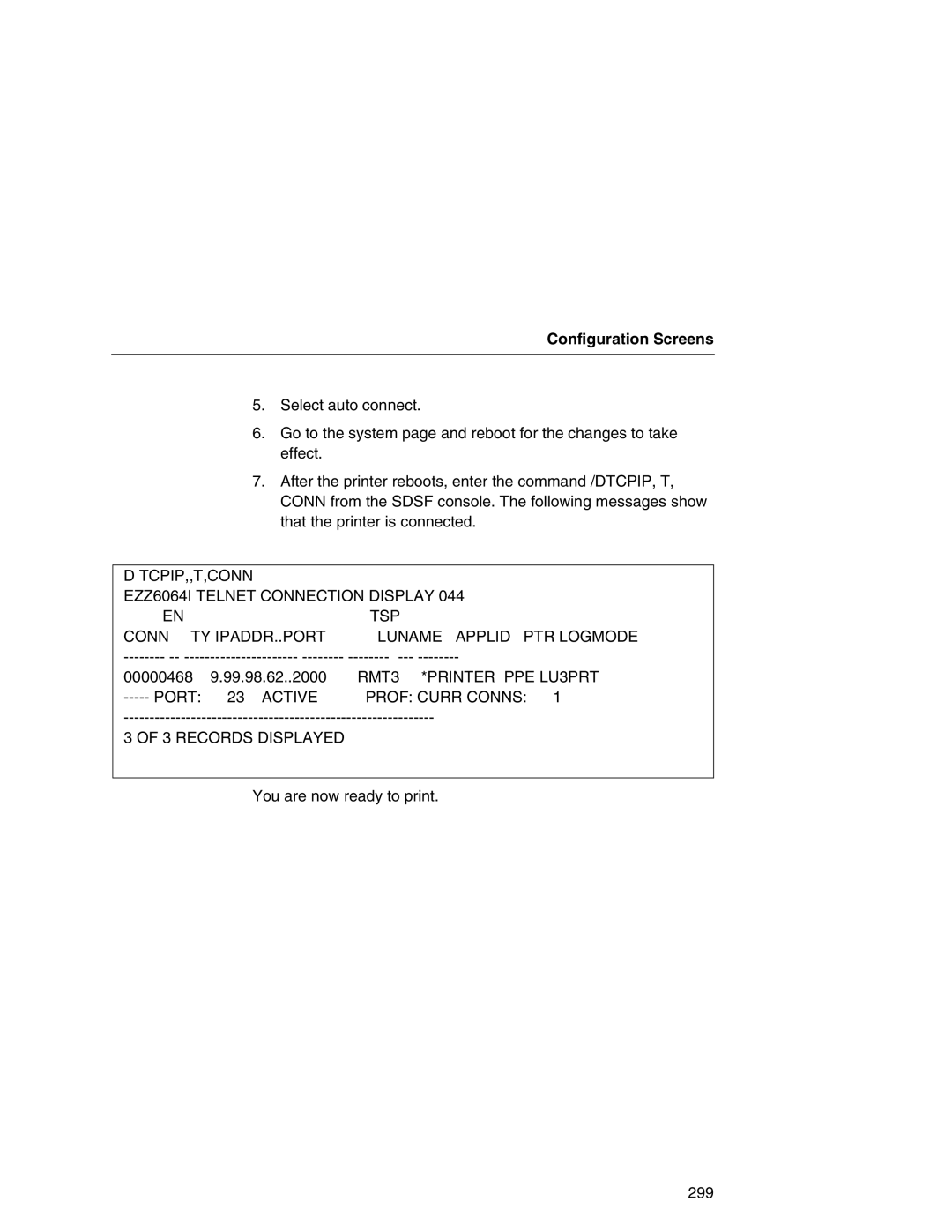 IBM 6500 manual RMT3 *PRINTER PPE LU3PRT, Active Prof Curr Conns 3 Records Displayed 