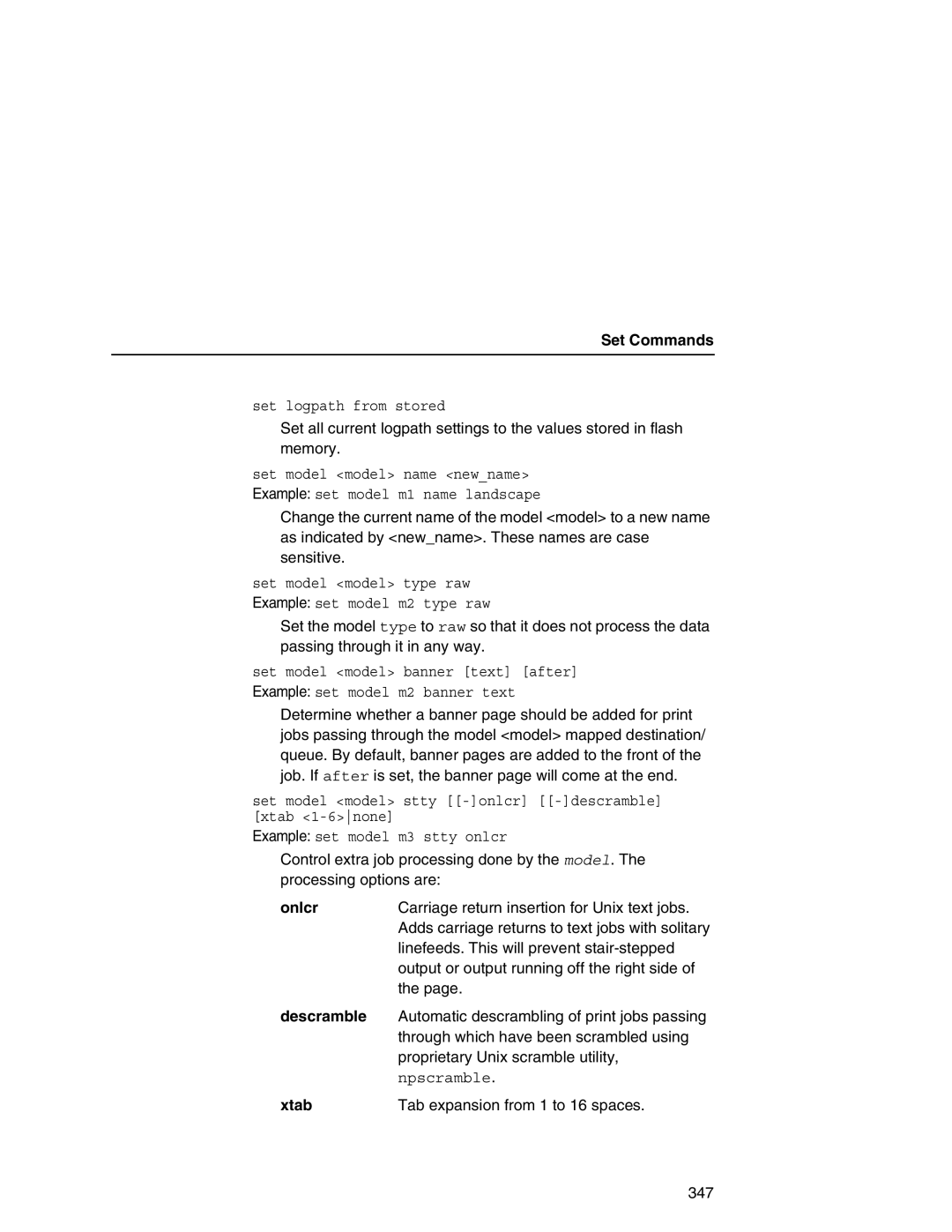 IBM 6500 manual Onlcr, Descramble, Xtab 