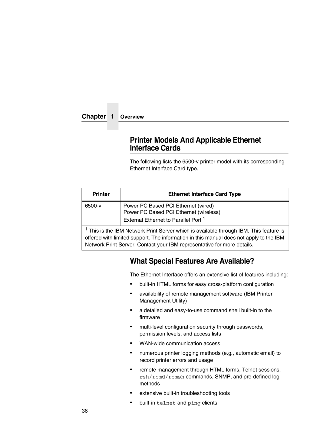 IBM 6500 manual Printer Models And Applicable Ethernet Interface Cards, What Special Features Are Available? 