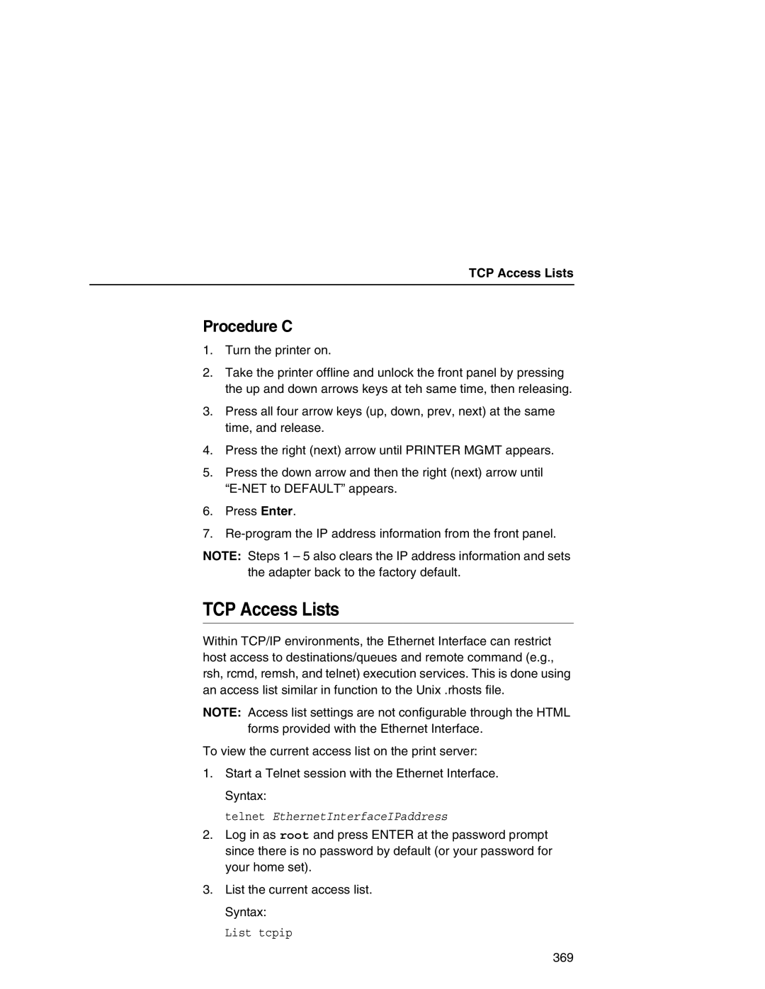 IBM 6500 manual TCP Access Lists, Procedure C 