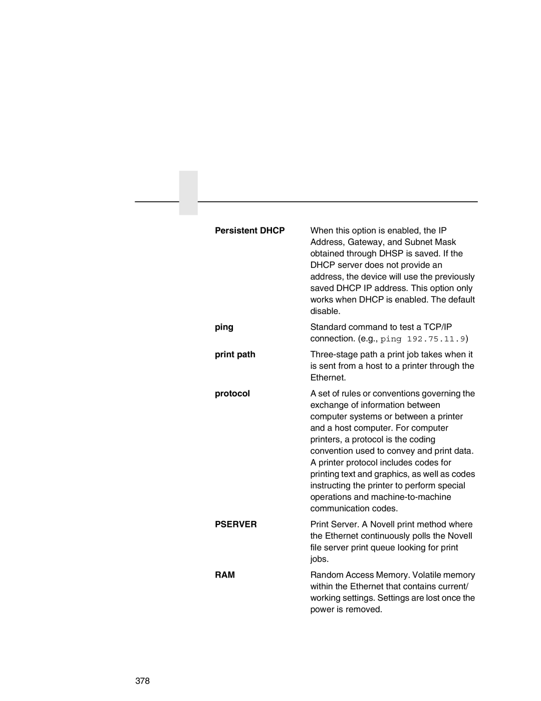 IBM 6500 manual Persistent Dhcp, Ping, Protocol, Pserver, Ram 