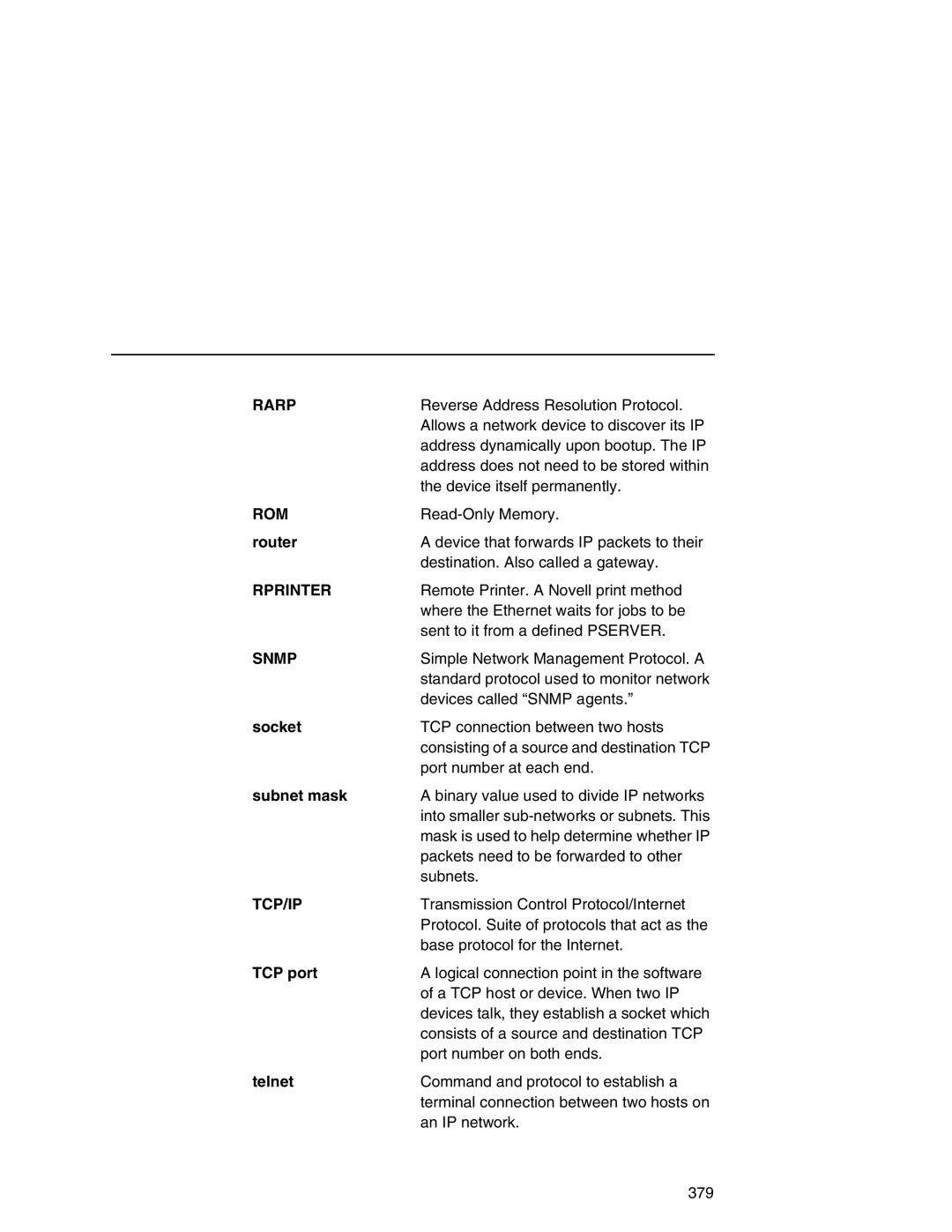 IBM 6500 manual Rarp, Rom, Rprinter, Snmp, Tcp/Ip 