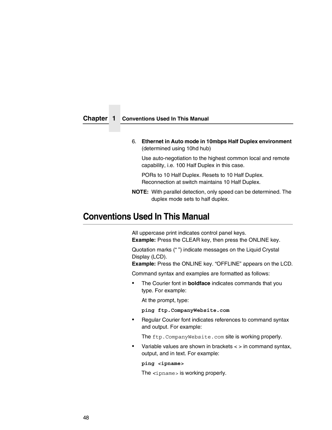 IBM 6500 manual Conventions Used In This Manual, Ping ftp.CompanyWebsite.com 